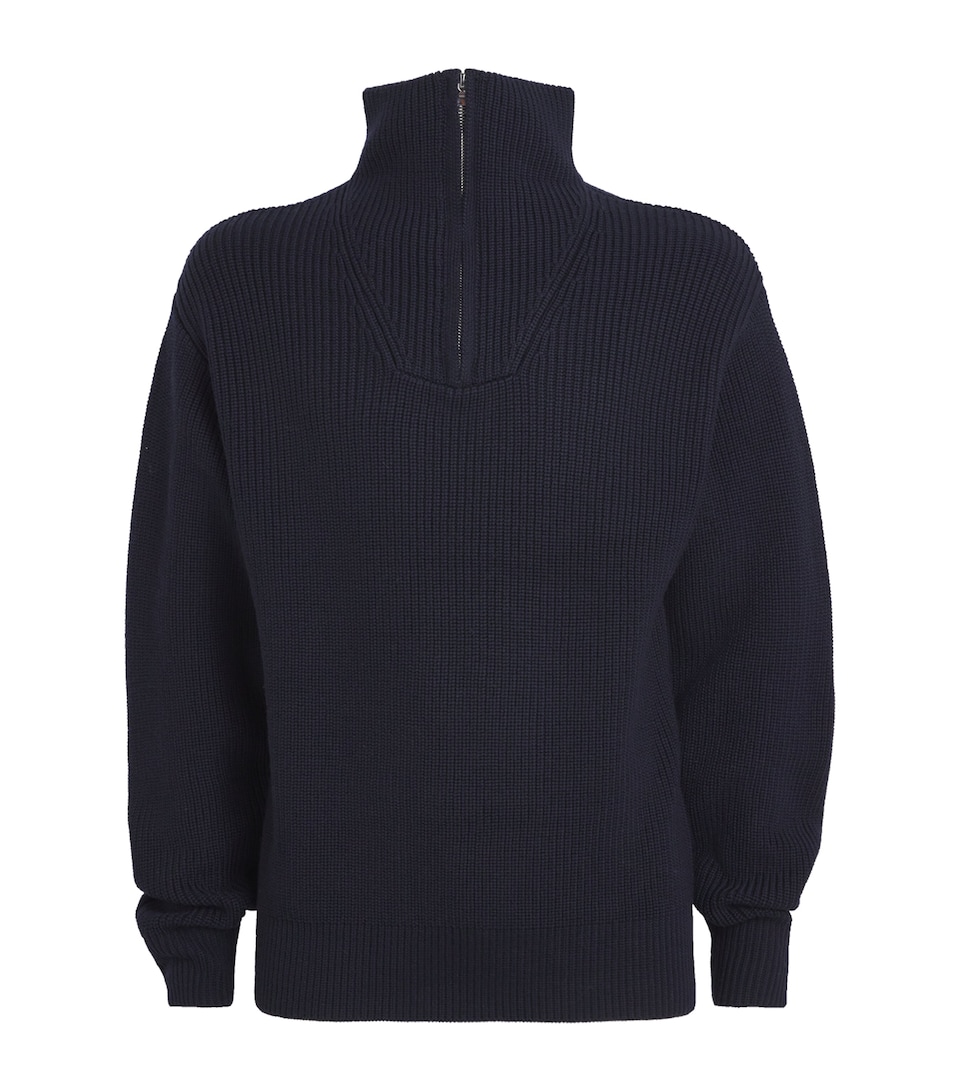 Merino Wool Half-Zip Ribbed Jumper