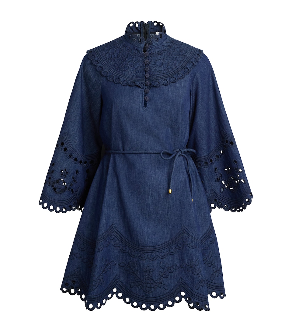 Zimmermann Womens Denim Broderie Mahon Mini Dress Ink Ink