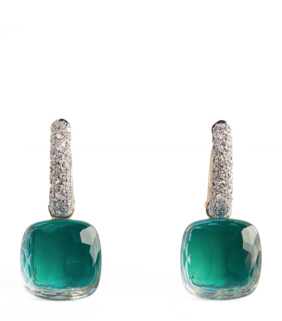 White Gold, Diamond, Blue Topaz and Agate Nudo Classic Drop Earrings