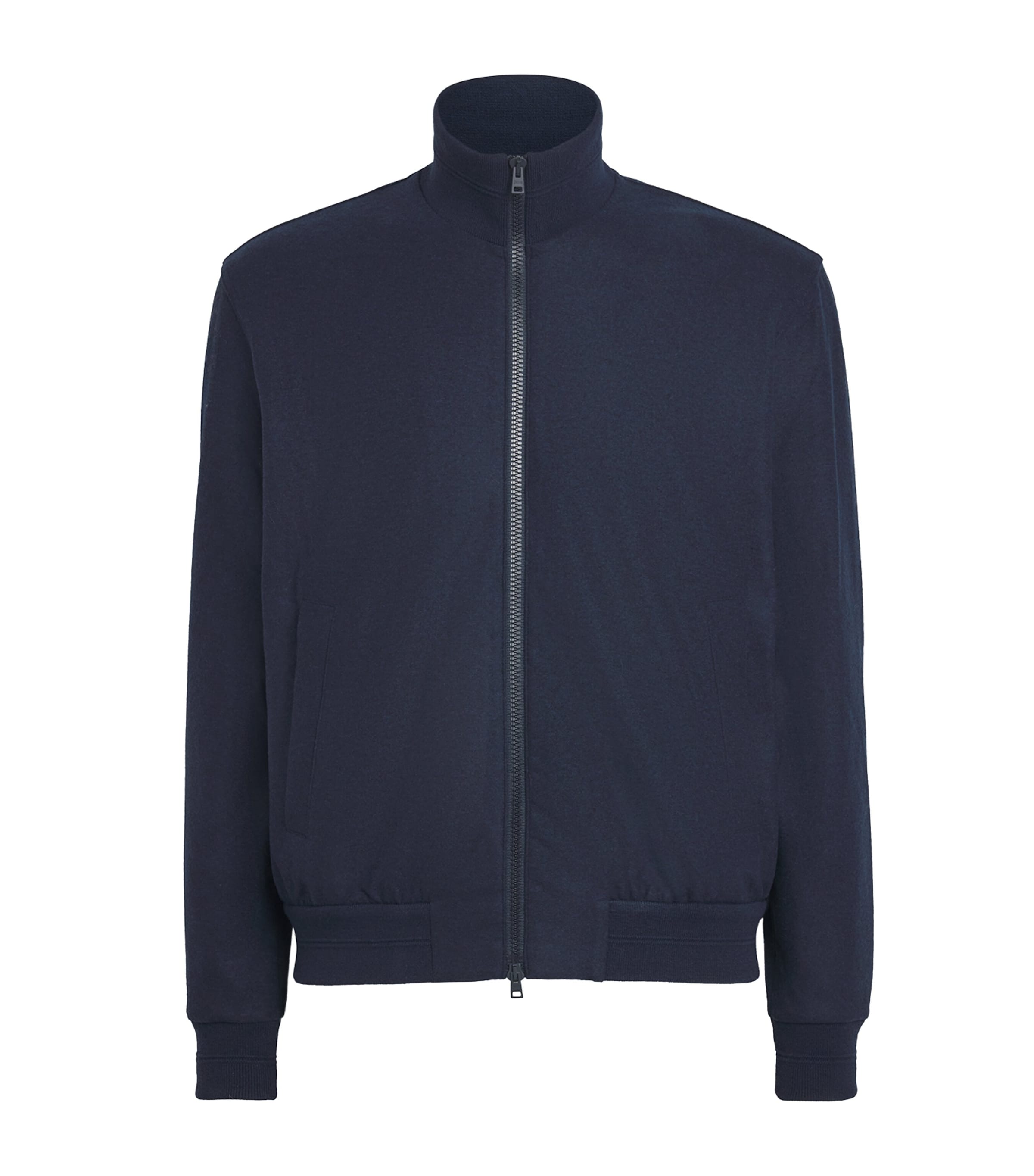 Herno Mens Knitted Bomber Jacket Blu Navy
