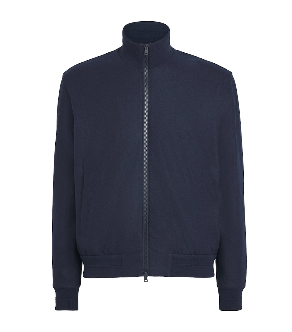 Herno Mens Knitted Bomber Jacket Blu Navy