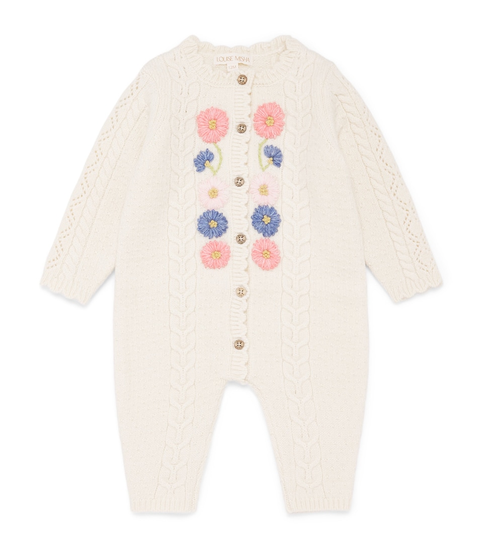 Louise Misha Knitted Floral Drillia Playsuit (3-24 Months) Cream