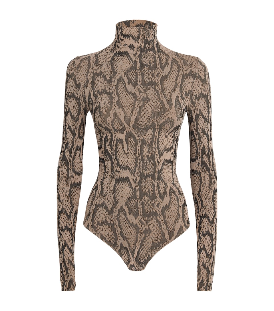 Wolford Womens Python Print High-Neck Bodysuit Desert Python