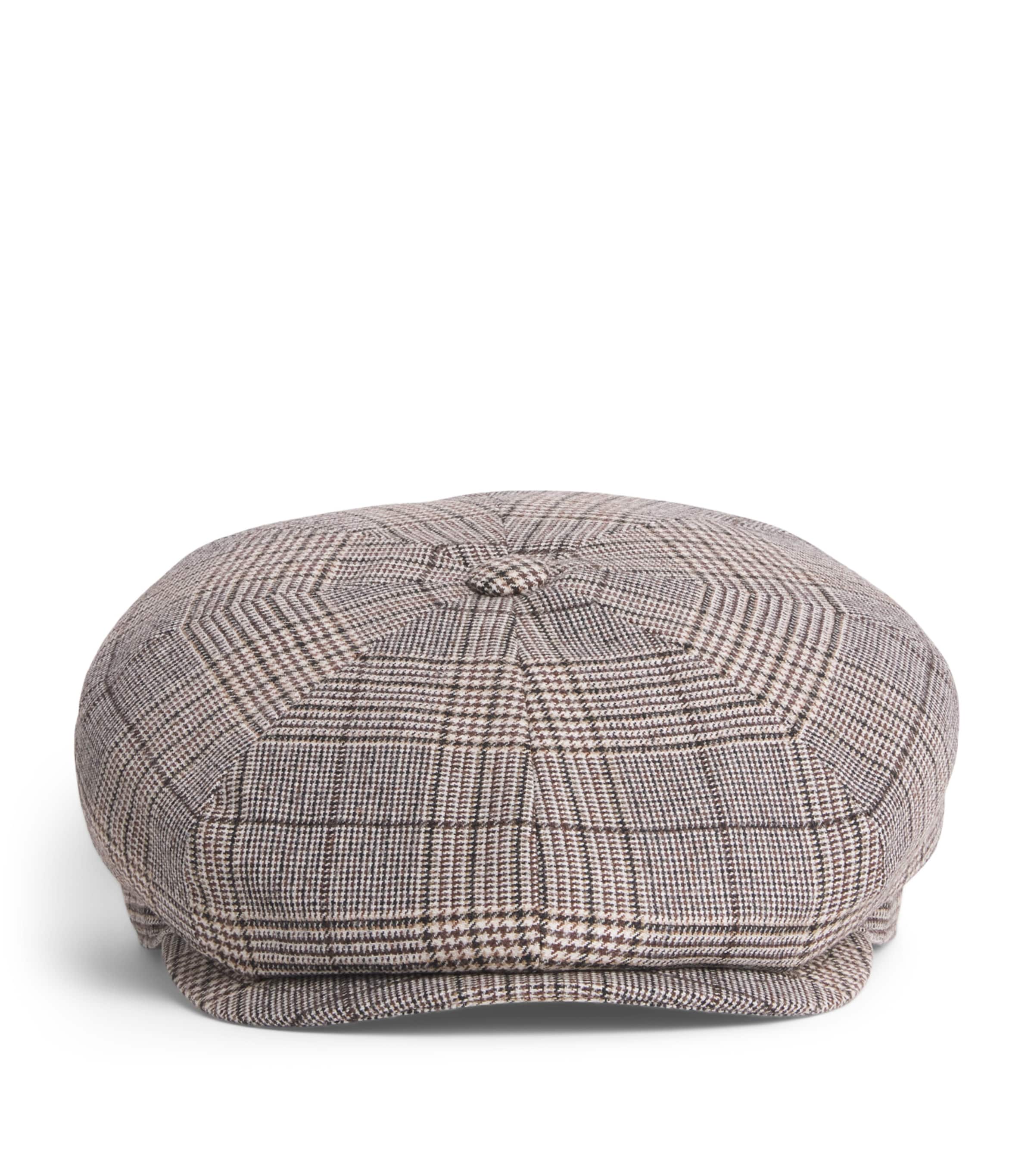 Borsalino Wool-Cotton Prince of Wales Check Cesare Baker Boy Cap Pow Marrone