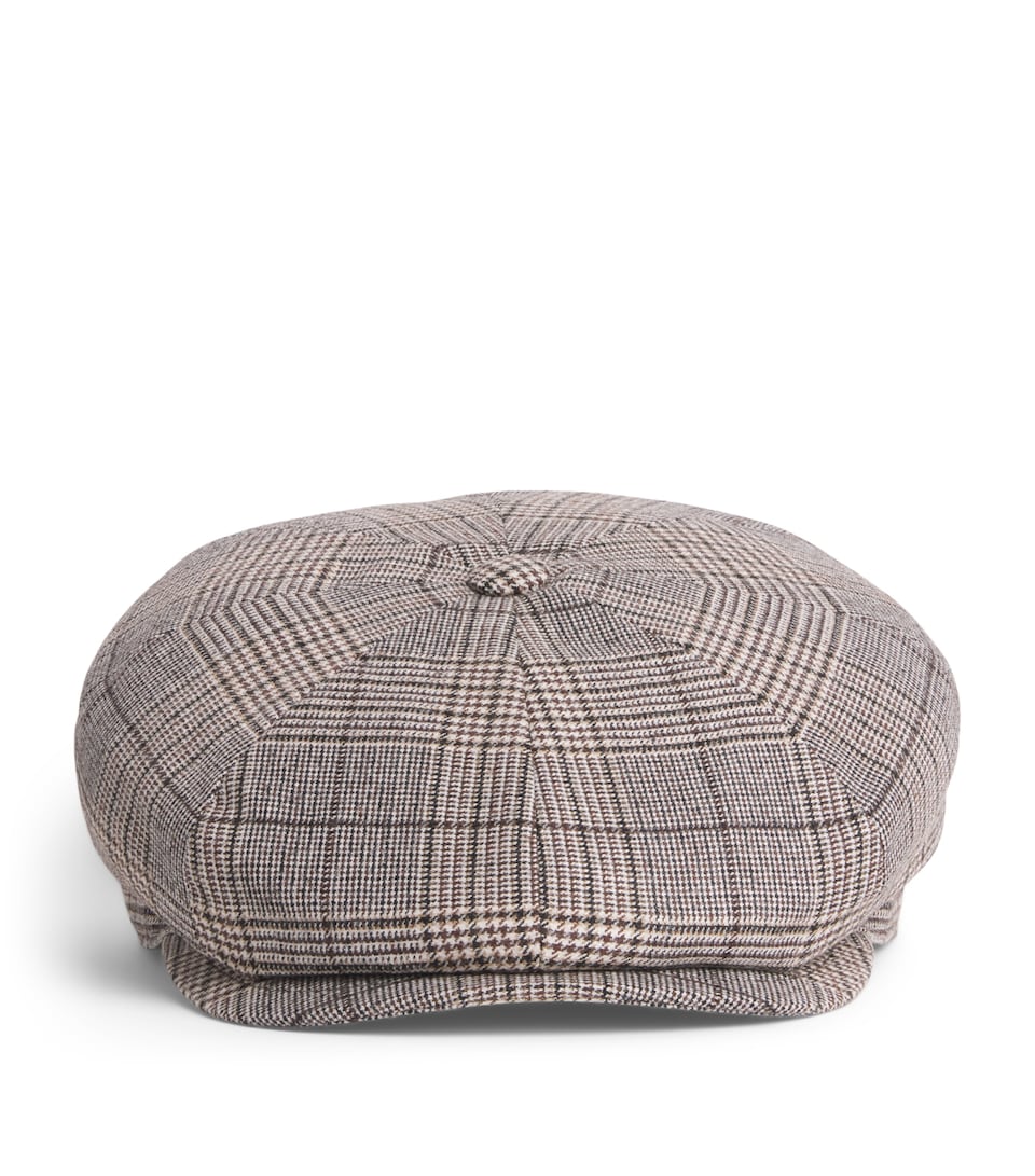 Borsalino Wool-Cotton Prince of Wales Check Cesare Baker Boy Cap Pow Marrone