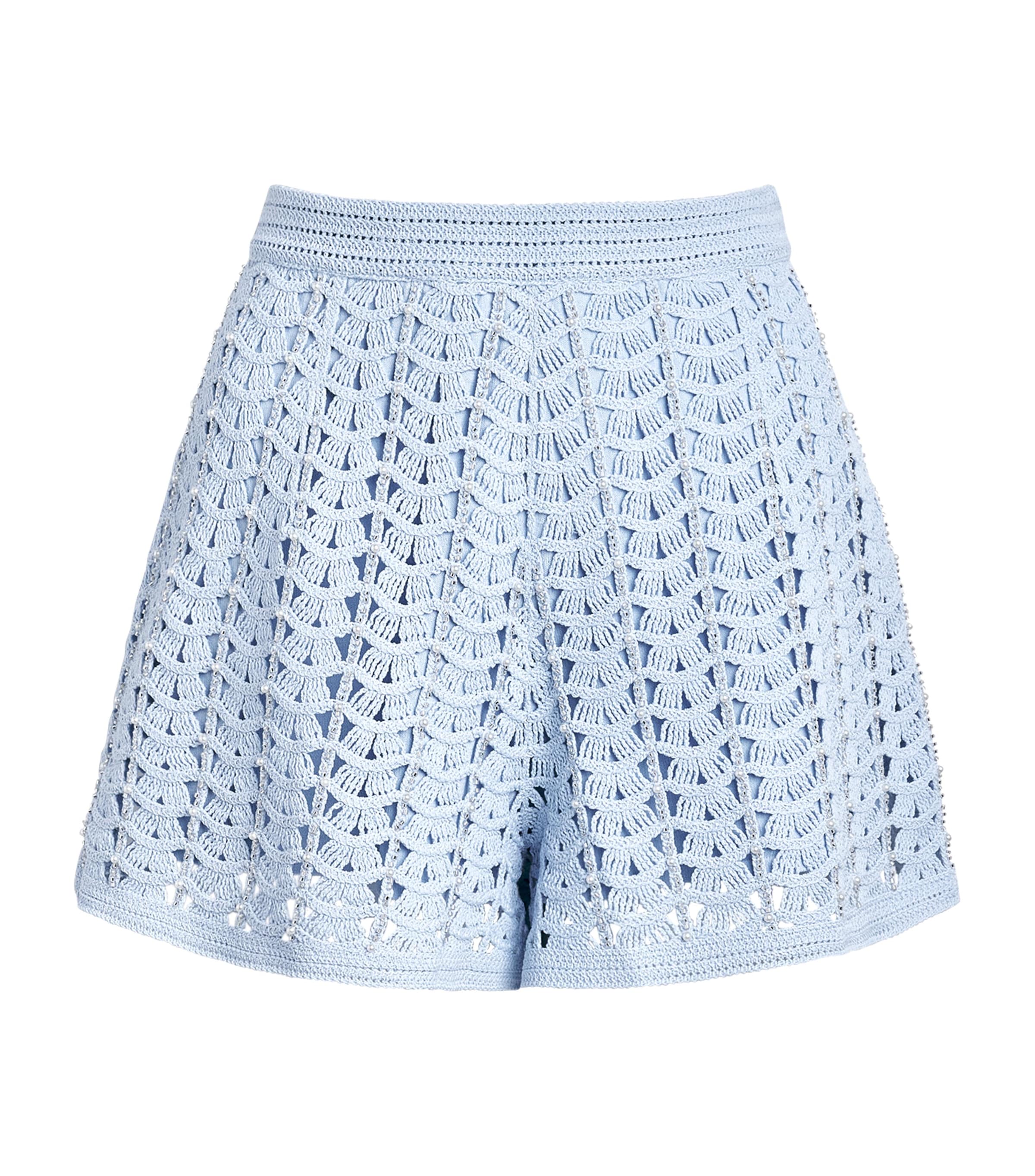 Sandro Paris Womens Embellished Crochet Shorts Sky Blue