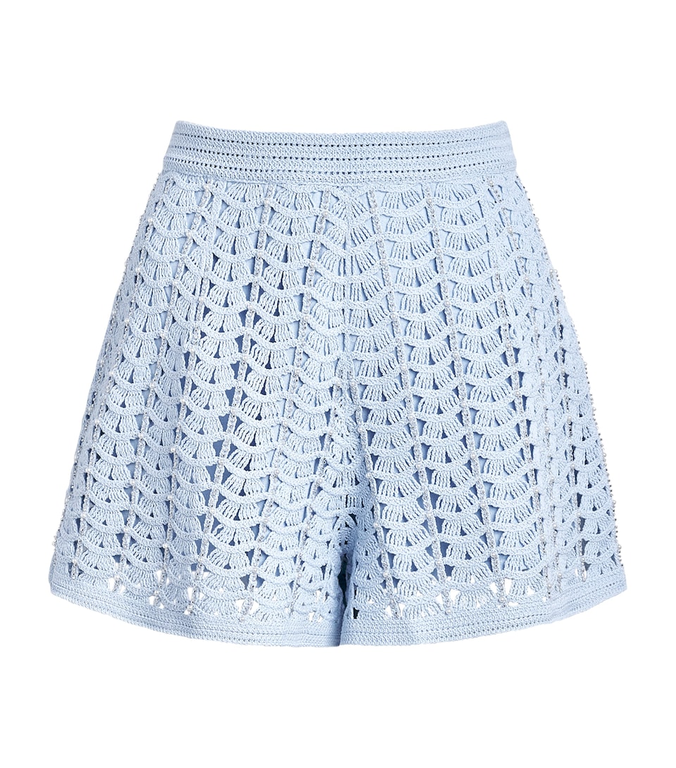 Sandro Paris Womens Embellished Crochet Shorts Sky Blue