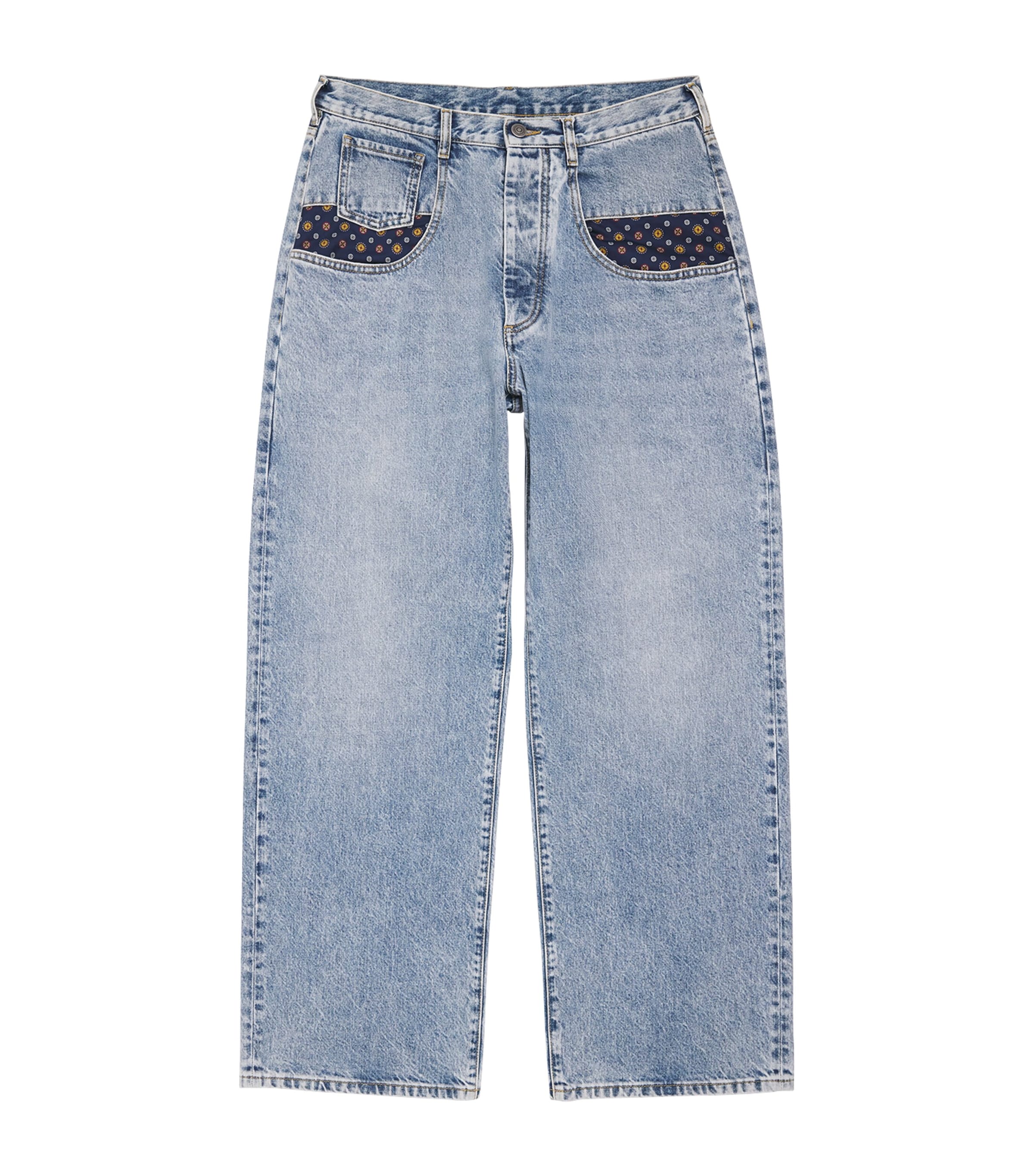 Maison Margiela Mens Paisley Pocket Wide-Leg Jeans Stone Bleach