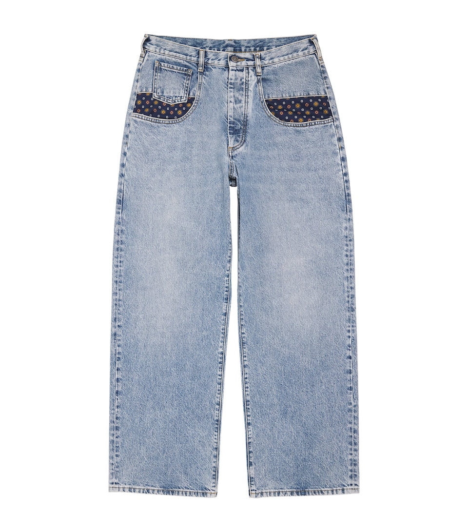Maison Margiela Mens Paisley Pocket Wide-Leg Jeans Stone Bleach