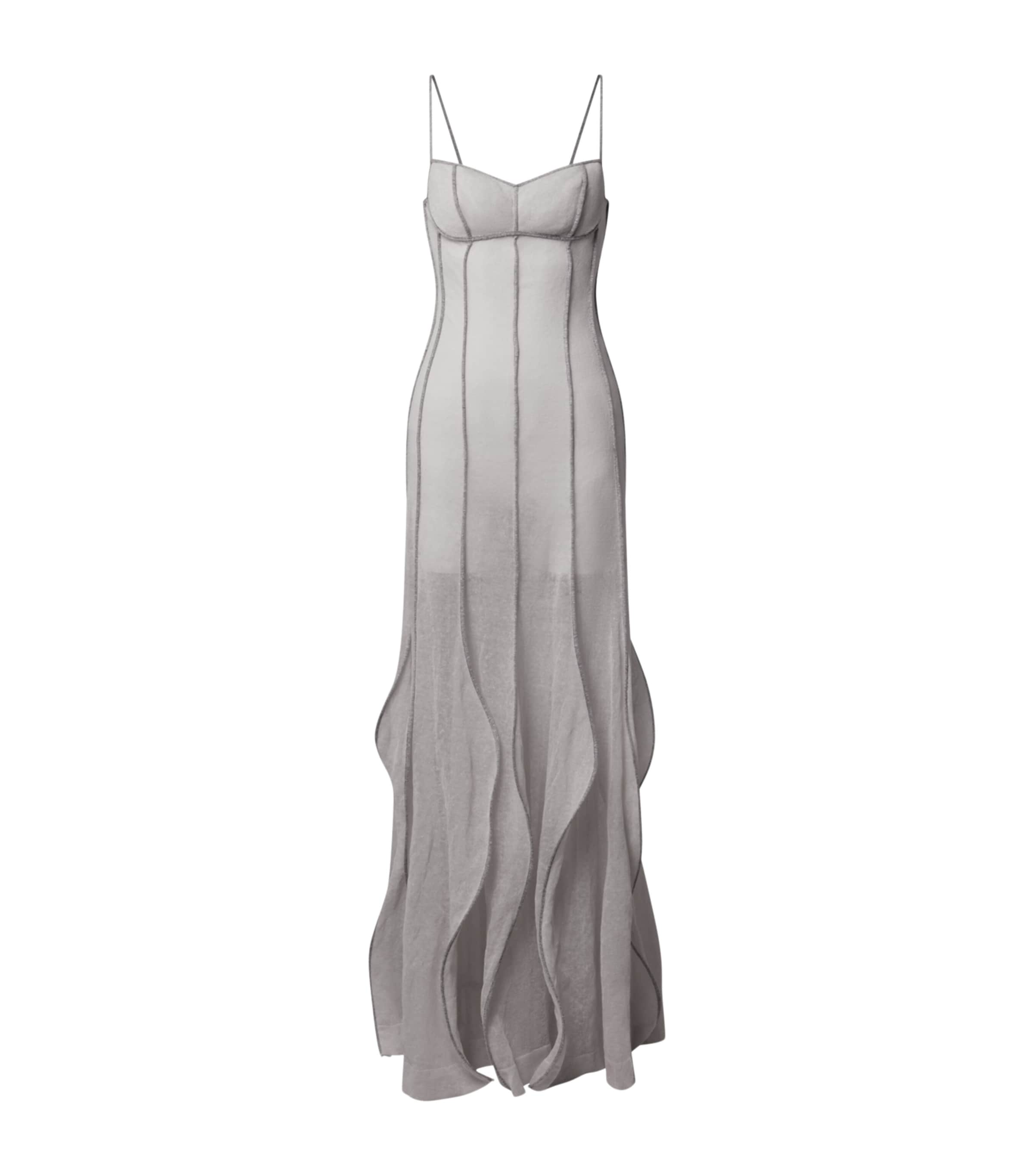 LOUIS VUITTON Womens Sheer Knitted Maxi Dress Metallic