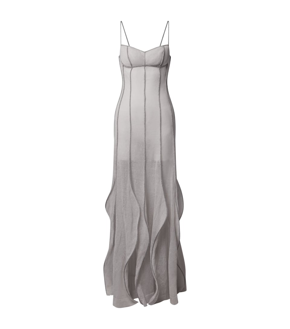 LOUIS VUITTON Womens Sheer Knitted Maxi Dress Metallic
