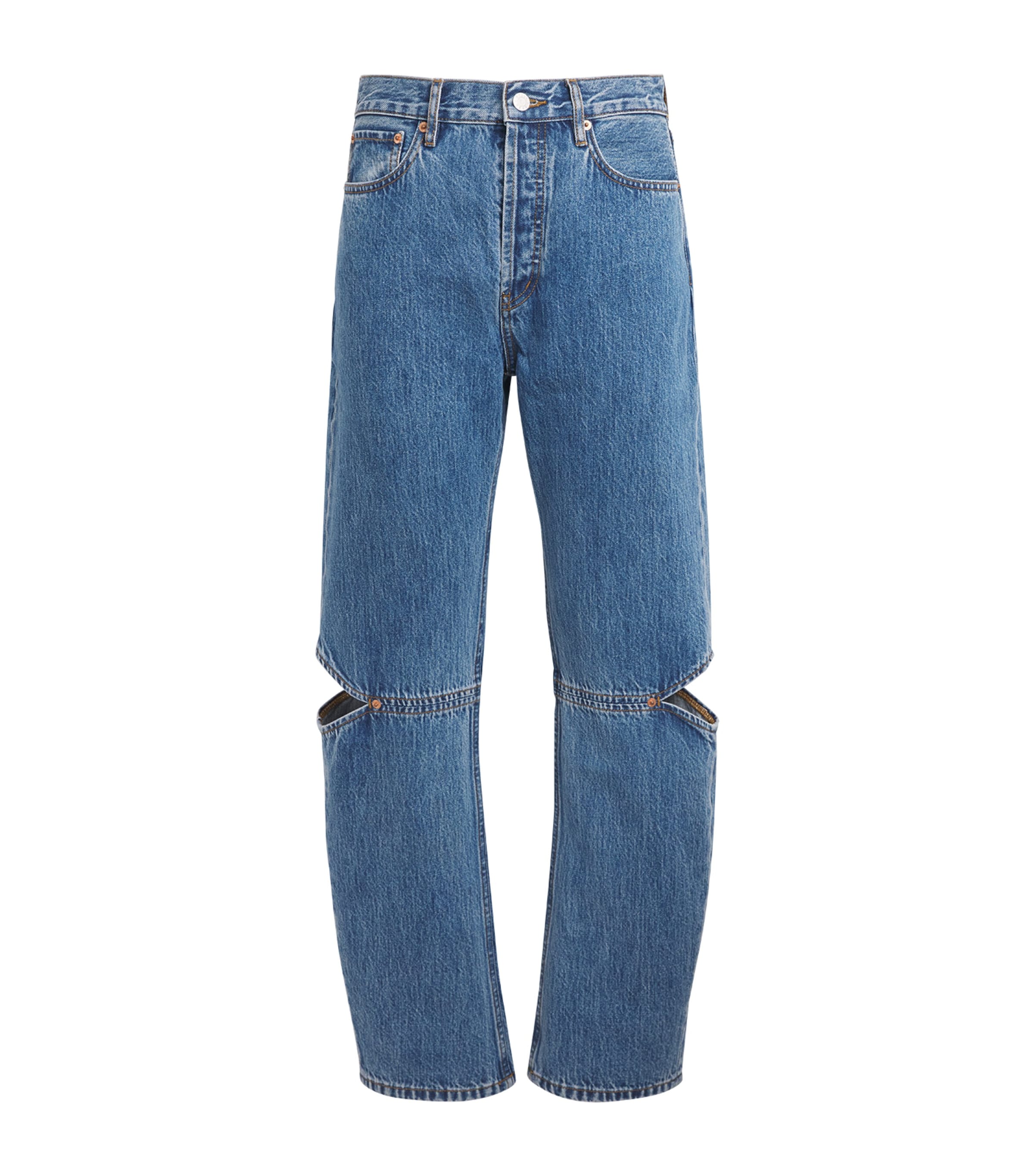 STILL HERE Womens Cut-Out Cowgirl Straight Jeans Classic Blue