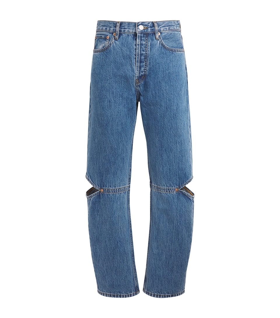 STILL HERE Womens Cut-Out Cowgirl Straight Jeans Classic Blue