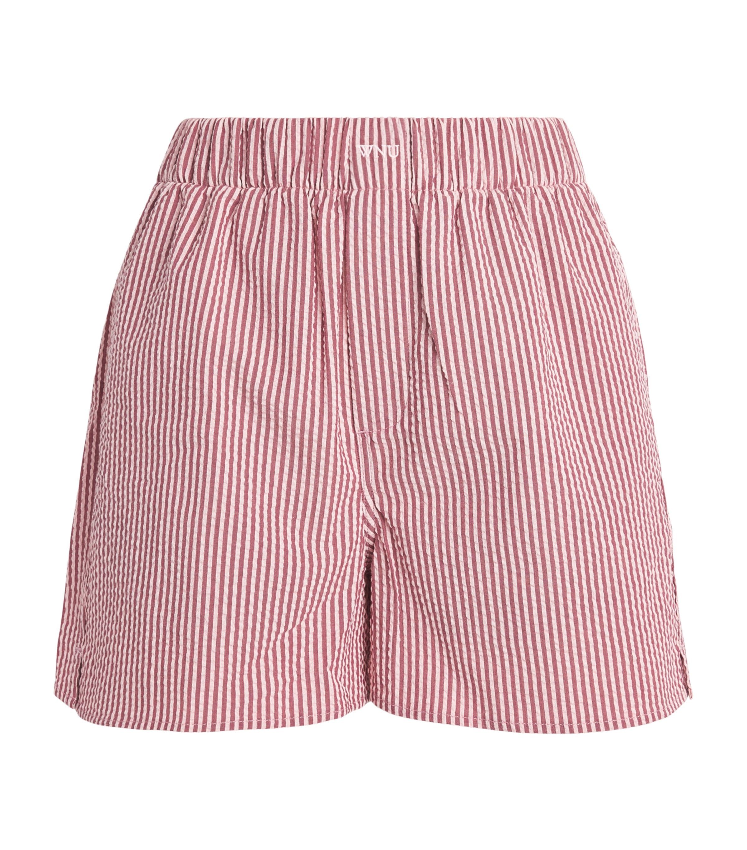 With Nothing Underneath Womens Cotton Striped Seersucker Boxer Shorts Pink Berry Stripe
