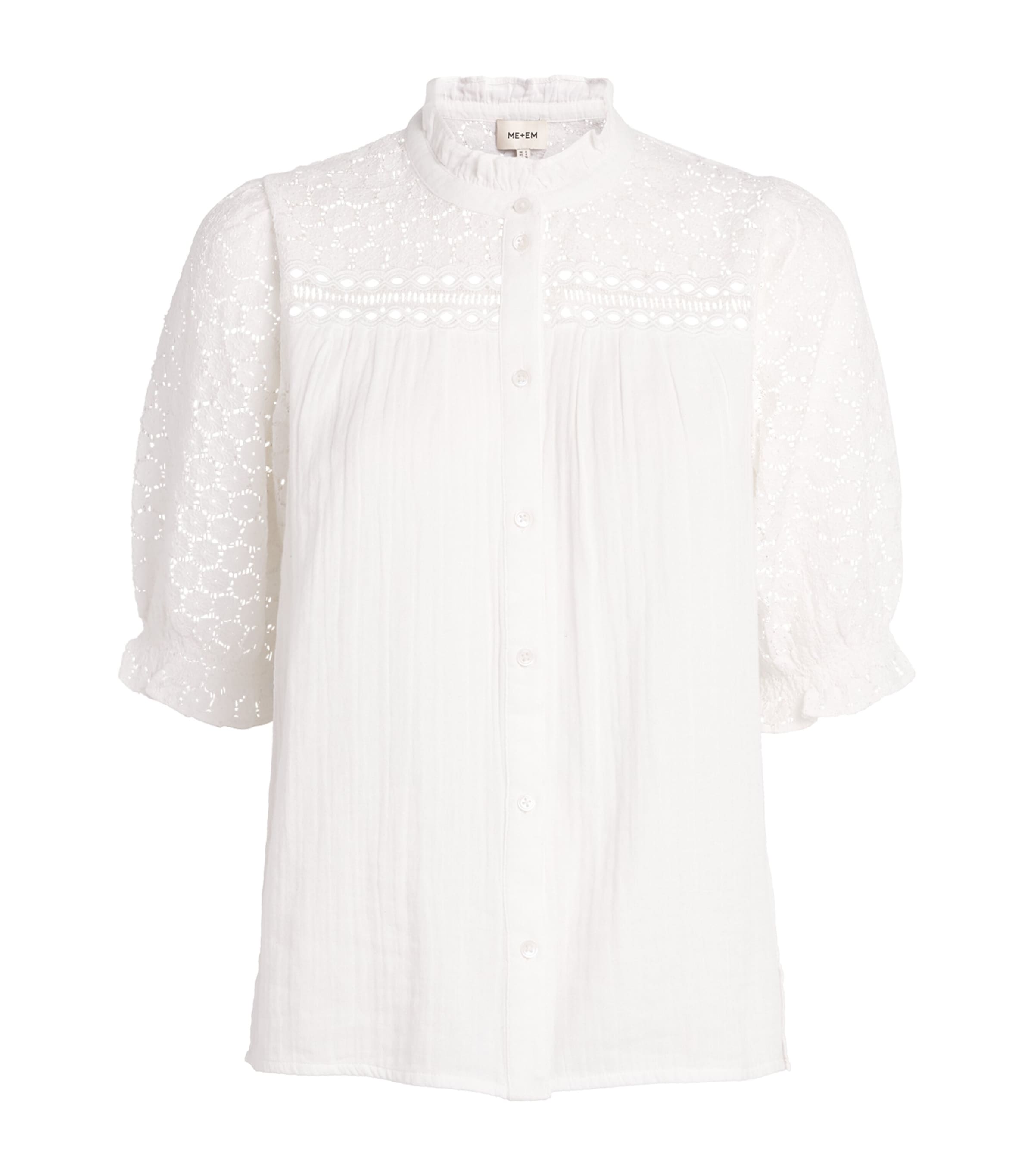 ME+EM Womens Cotton Cheesecloth Blouse Soft White