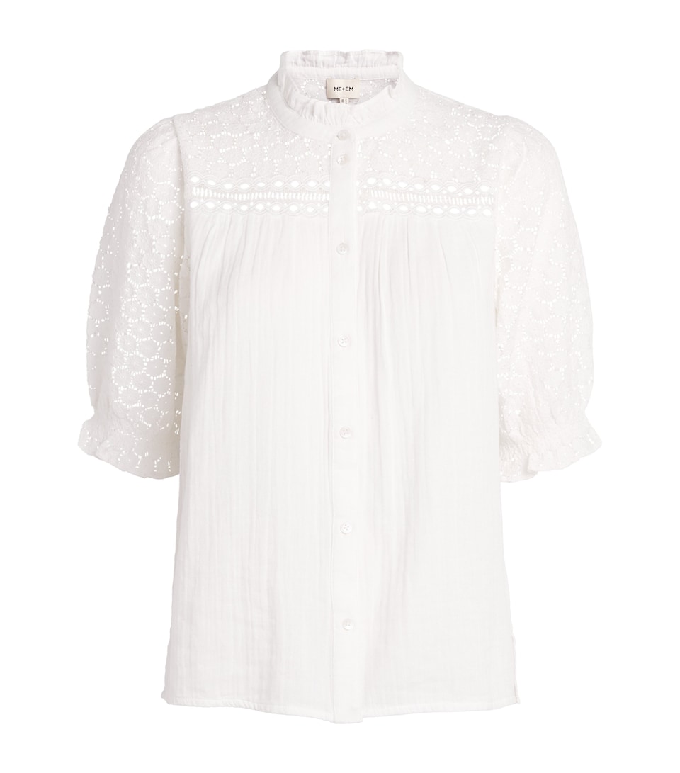 ME+EM Womens Cotton Cheesecloth Blouse Soft White