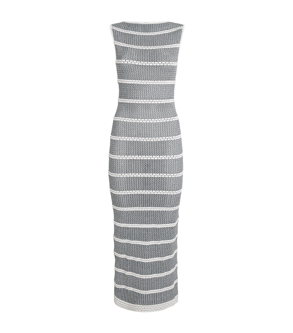 VALENTI Womens Knit Stripe Maxi Dress White Blue
