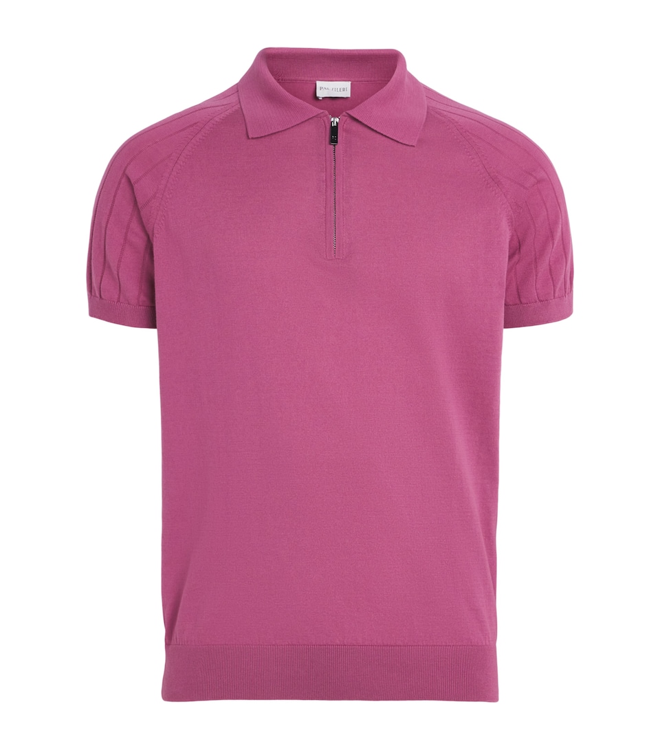 Pal Zileri Mens Cotton Zip-Up Polo Shirt Violet
