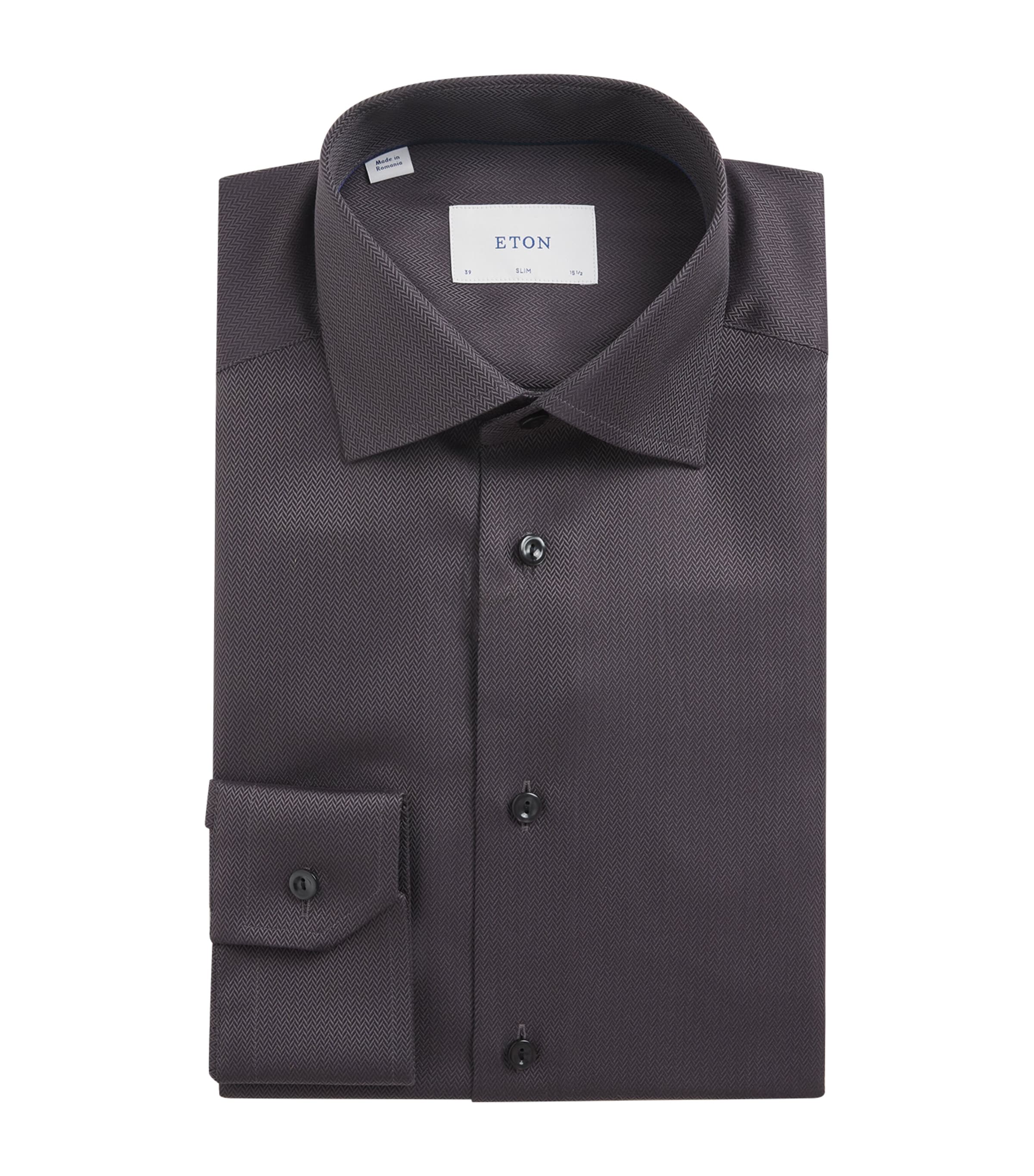 Eton Mens Cotton Herringbone Slim-Fit Shirt Black