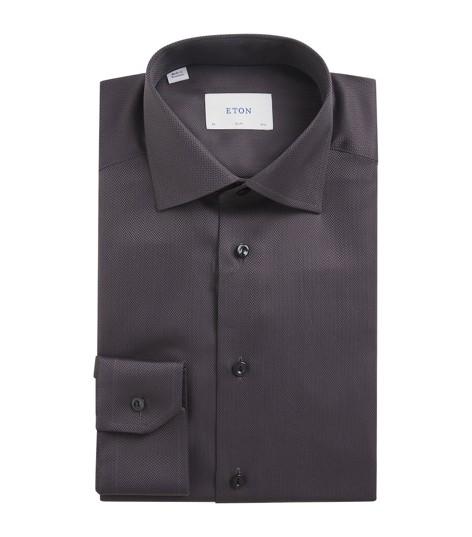 Eton Mens Cotton Herringbone Slim-Fit Shirt Black