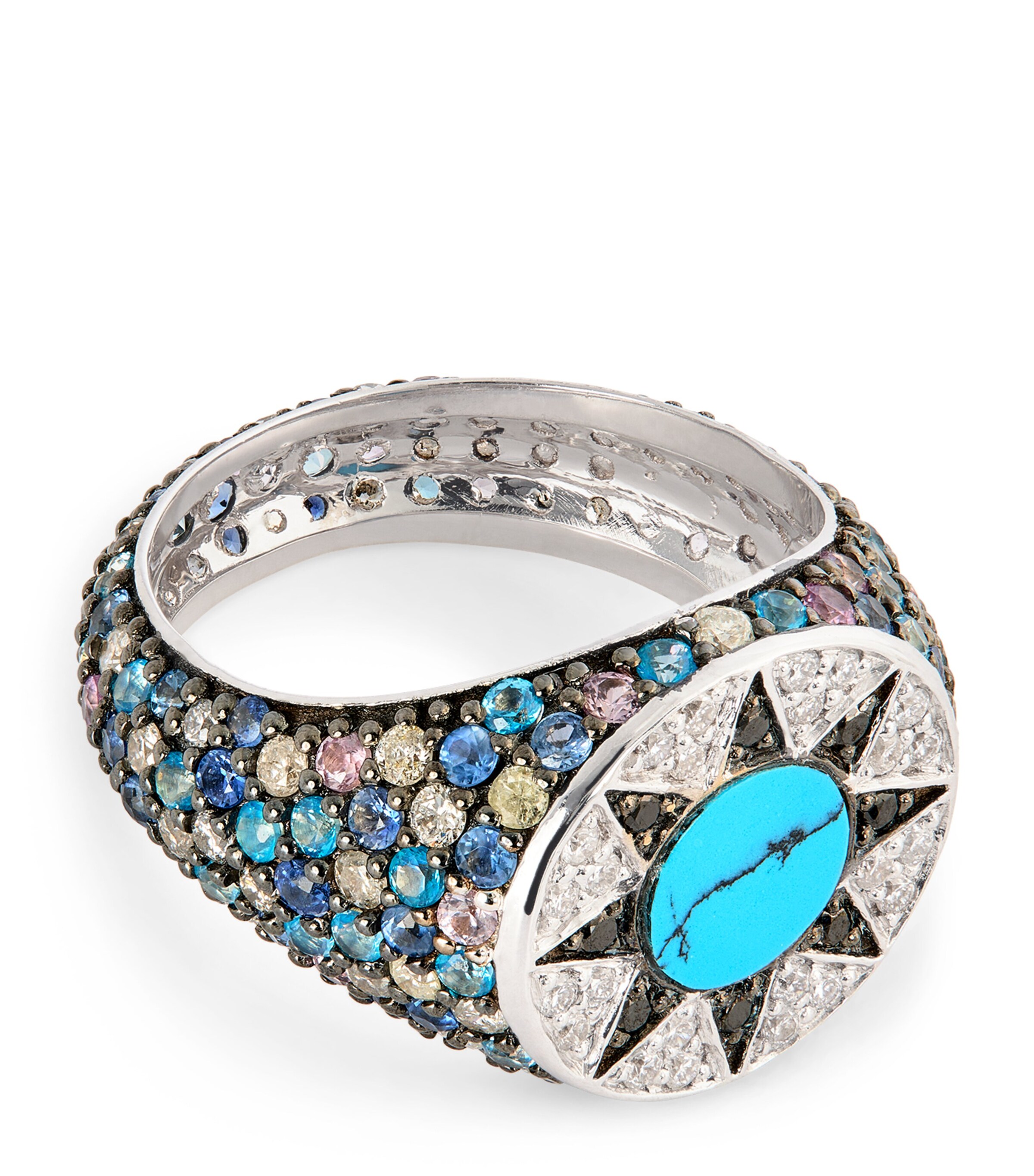 White Gold, Diamond and Turquoise Cosmic Love Ring