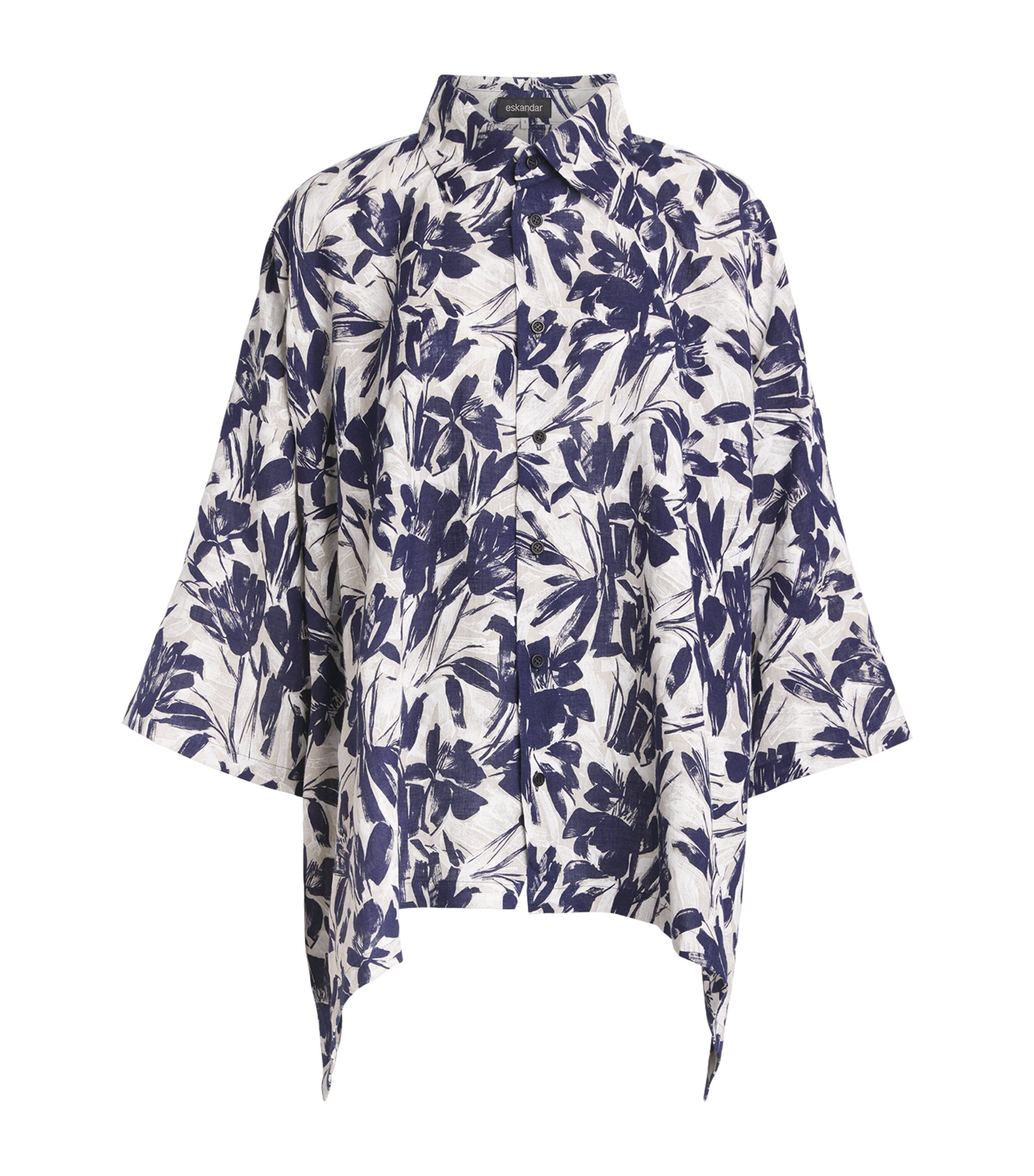 Eskandar Womens Linen Printed Wide Shirt Natnav