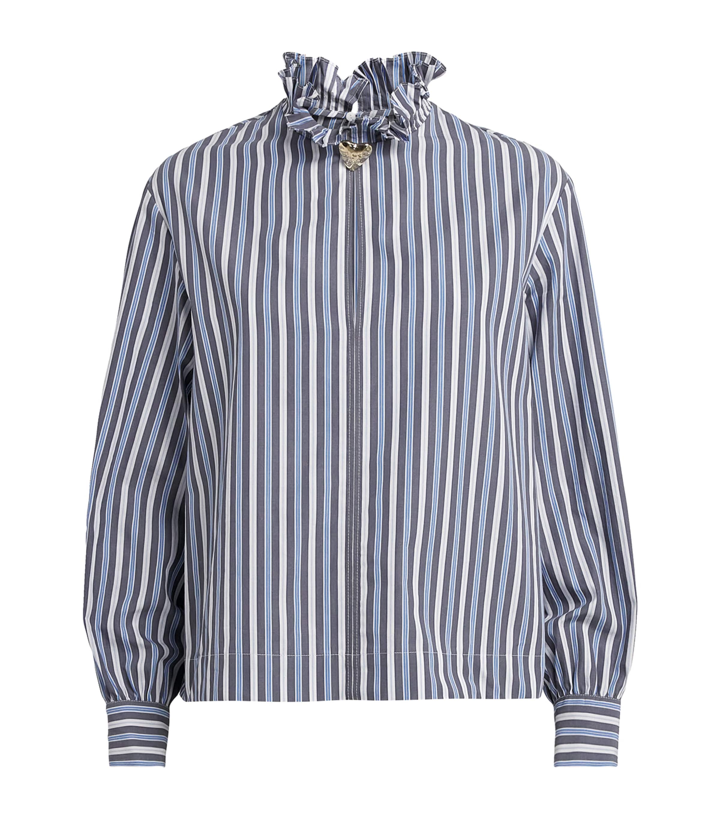Stripe Victorian-Collar Blouse