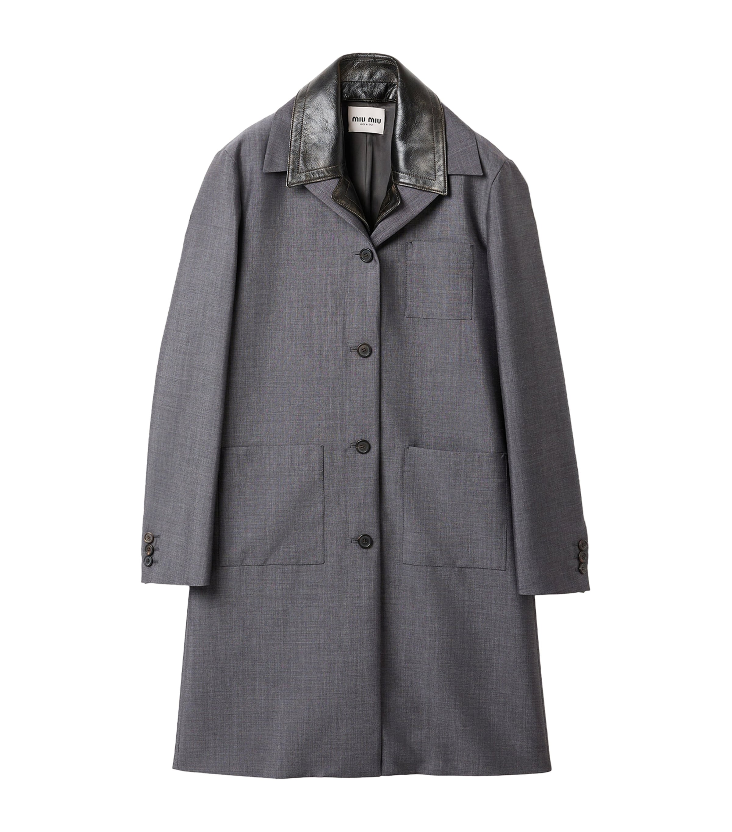 Miu Miu Womens Mohair-Wool Leather-Trim Jacket Grey