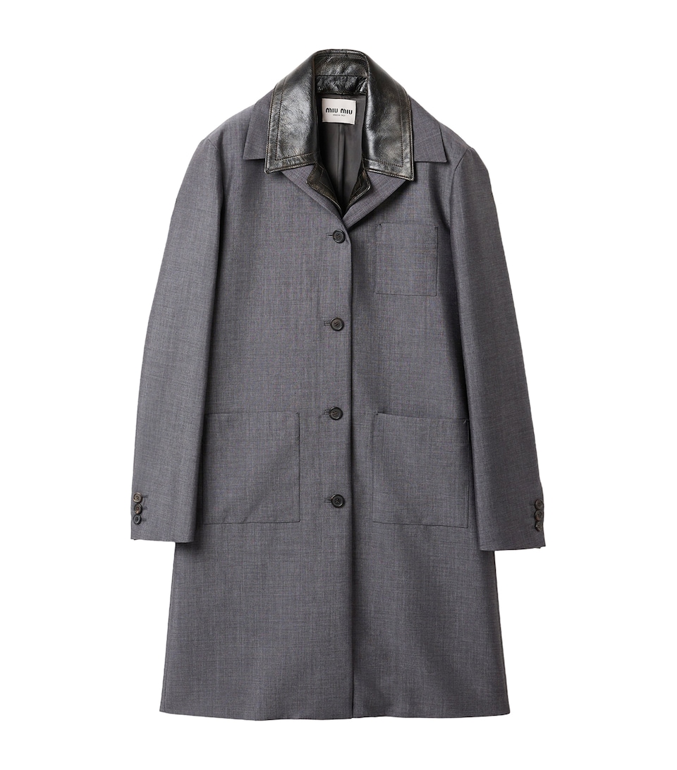 Miu Miu Womens Mohair-Wool Leather-Trim Jacket Grey