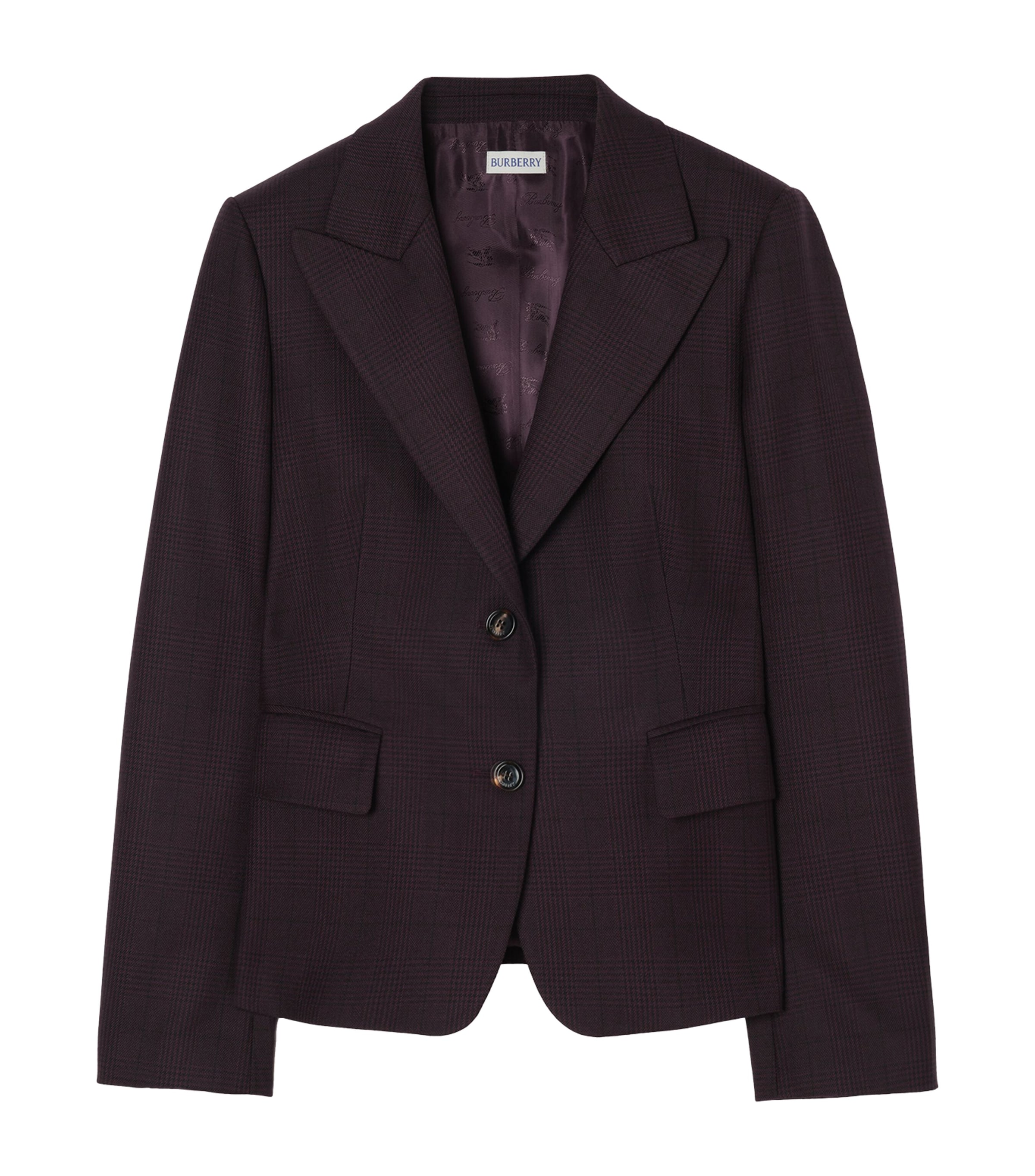Burberry Womens Wool Check Blazer Dark Pelt Brown Chk