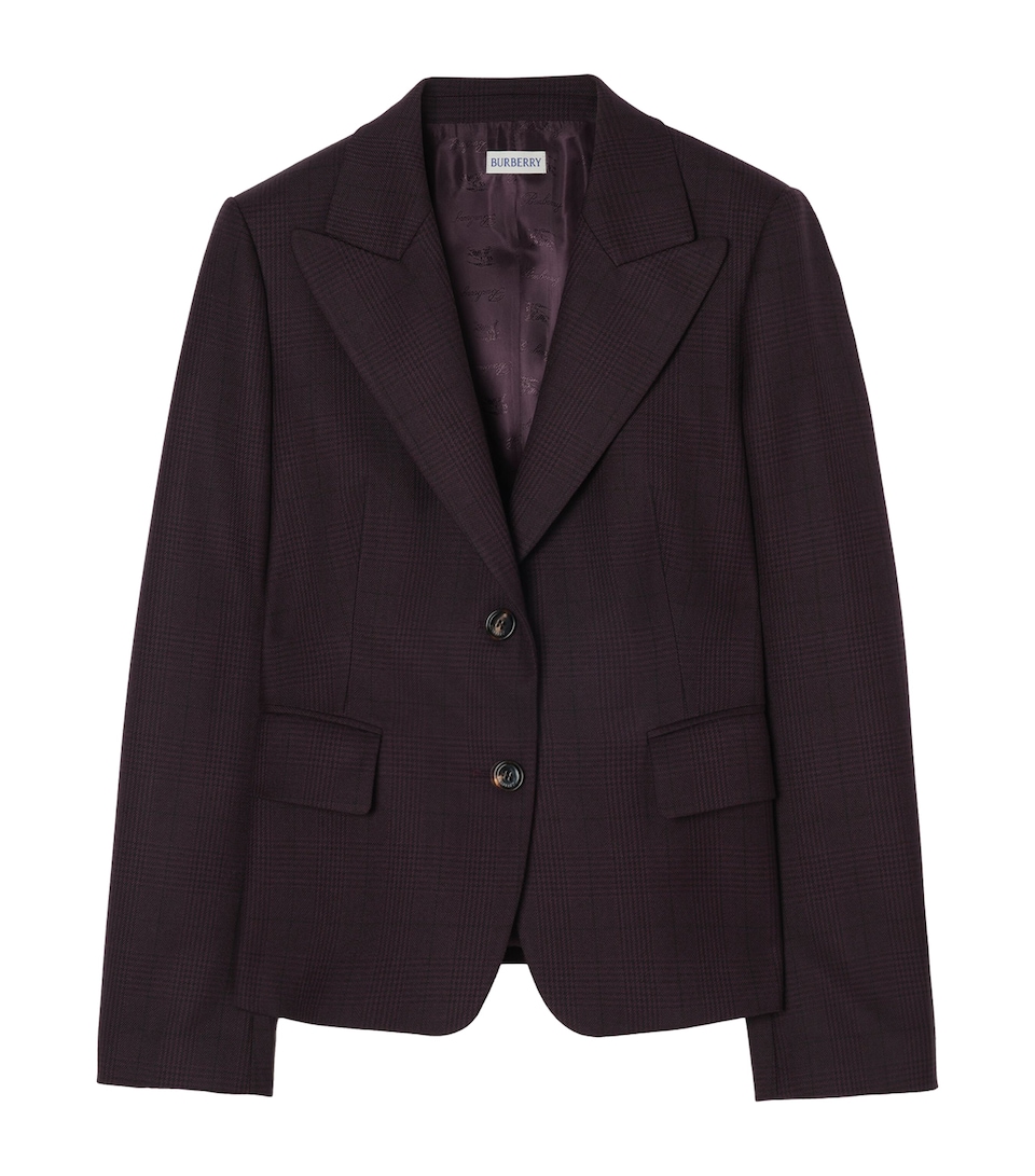 Burberry Womens Wool Check Blazer Dark Pelt Brown Chk