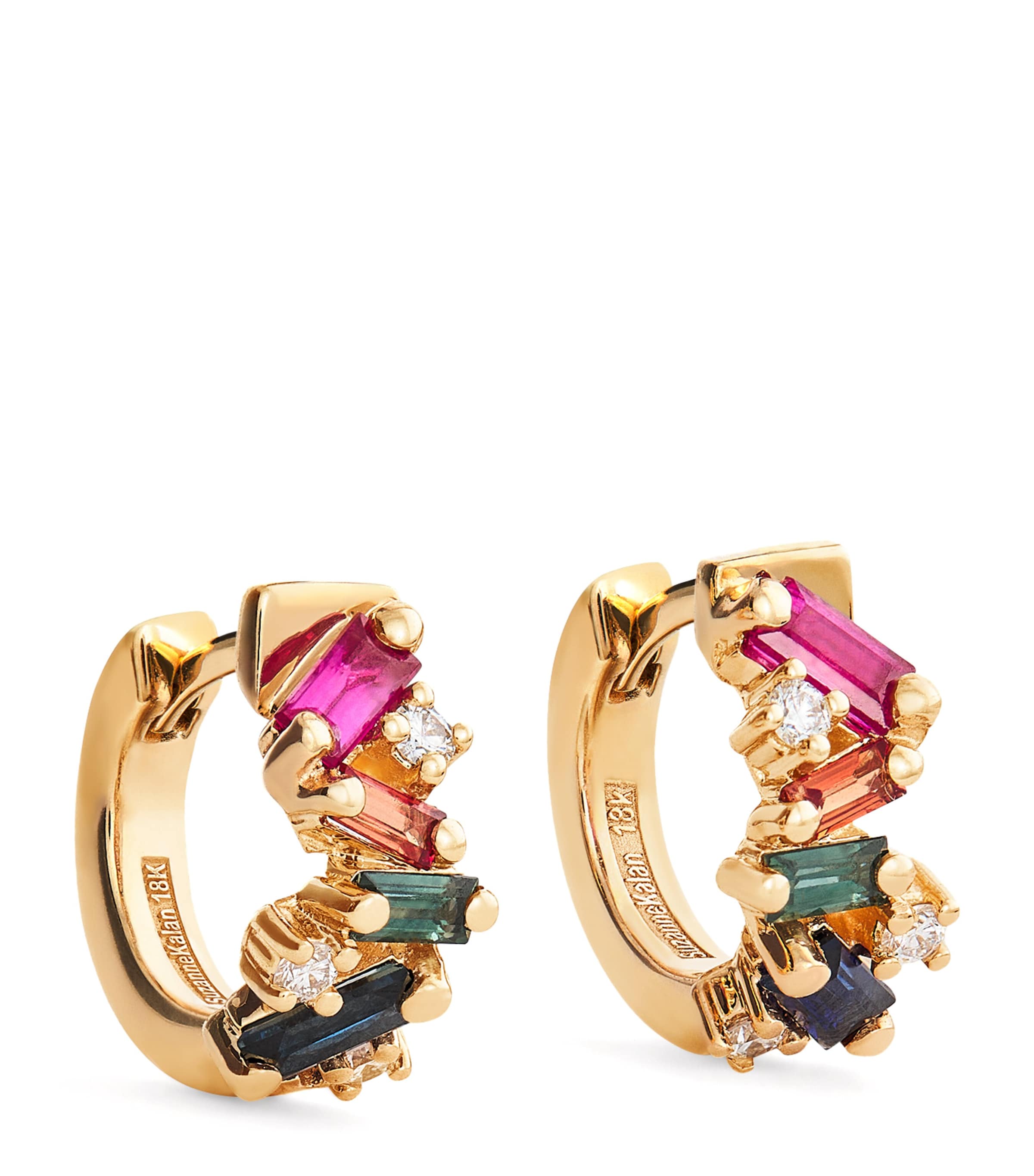Suzanne Kalan Yellow Gold, Diamond and Rainbow Sapphire Frenzy Huggie Earrings Yg/rs