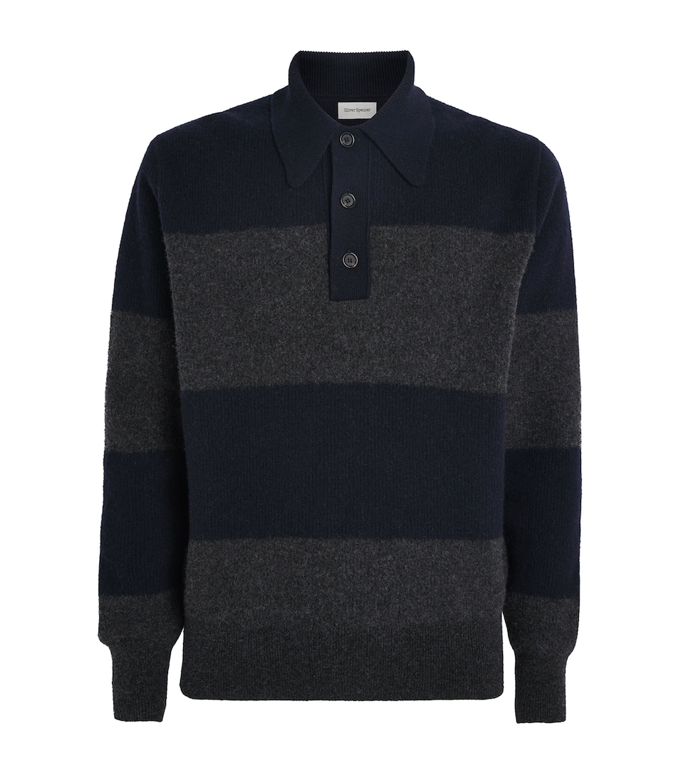 Wool Intarsia-Stripe Polo Sweater