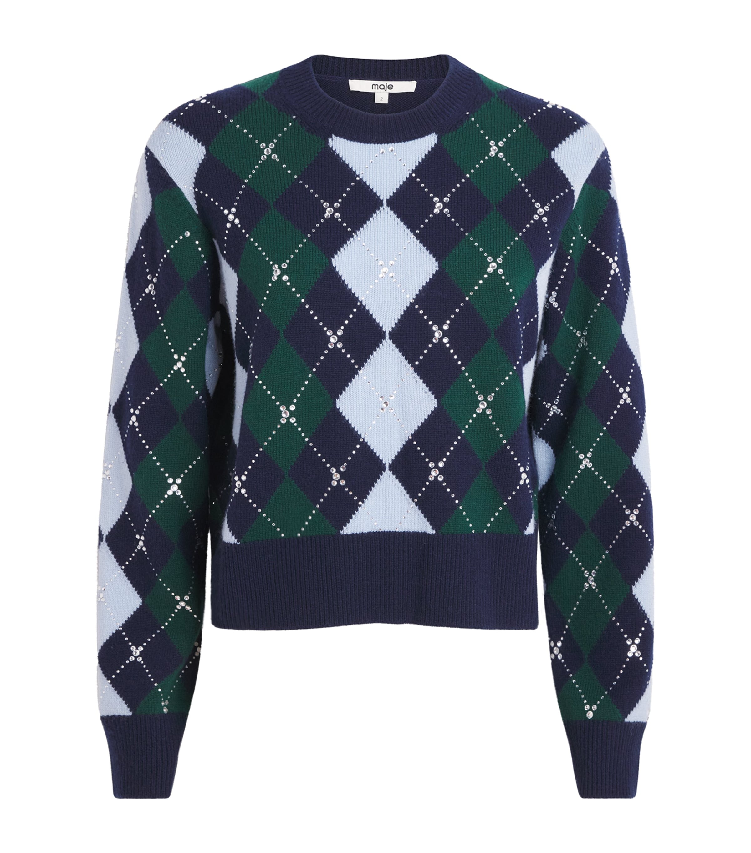 Maje Womens Wool Argyle Sweater Navy/green