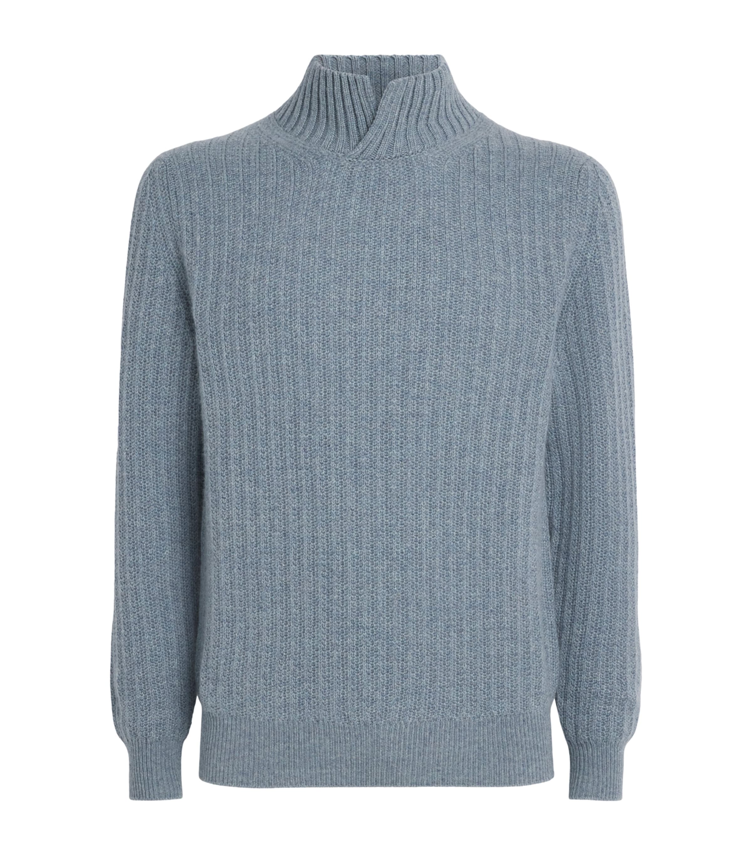 Maurizio Baldassari Mens Cashmere High-Neck Sweater Light Blue