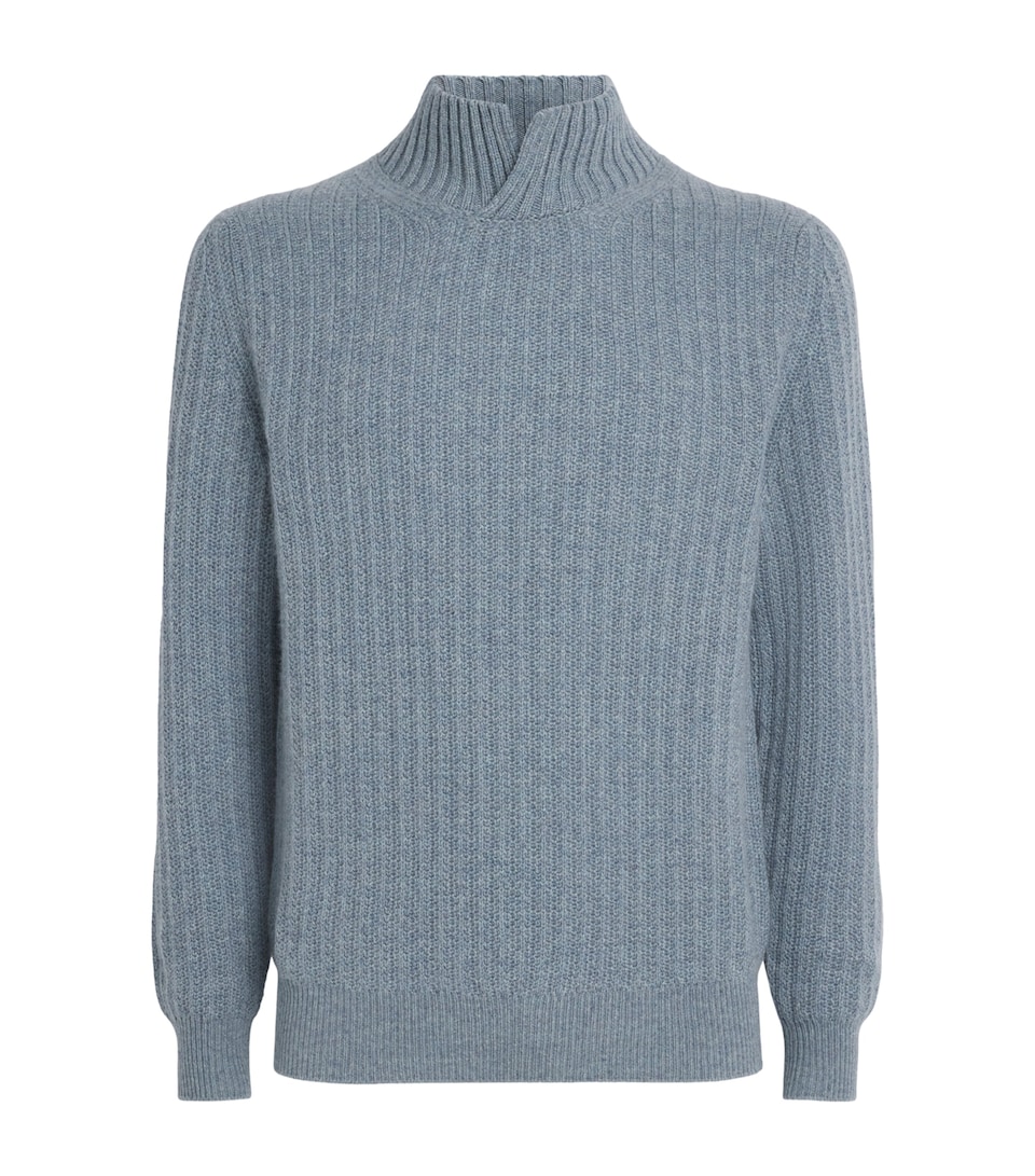 Maurizio Baldassari Mens Cashmere High-Neck Sweater Light Blue
