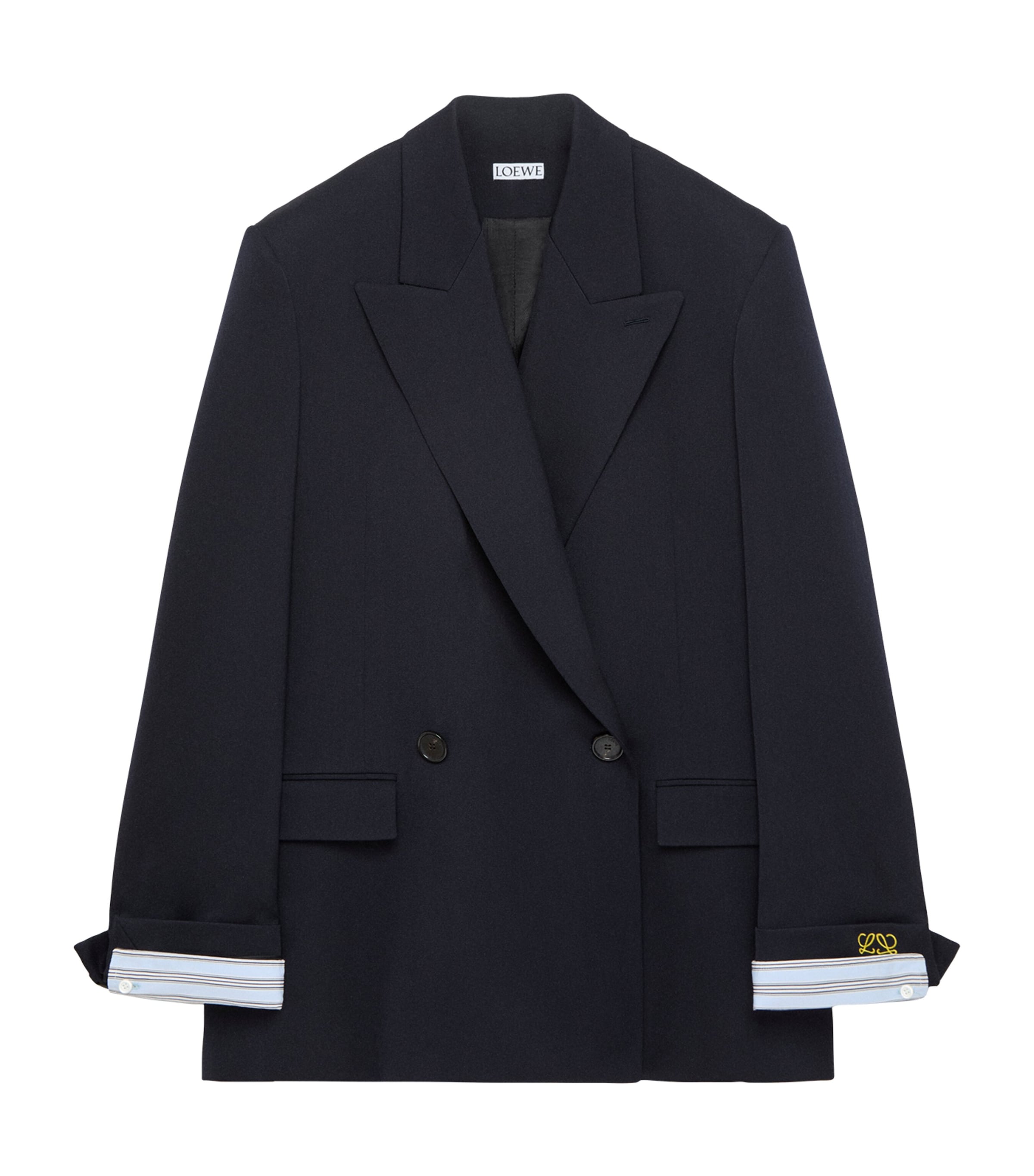 LOEWE Mens Double-Breasted Jacket with Cuffs Dark Navy Blue