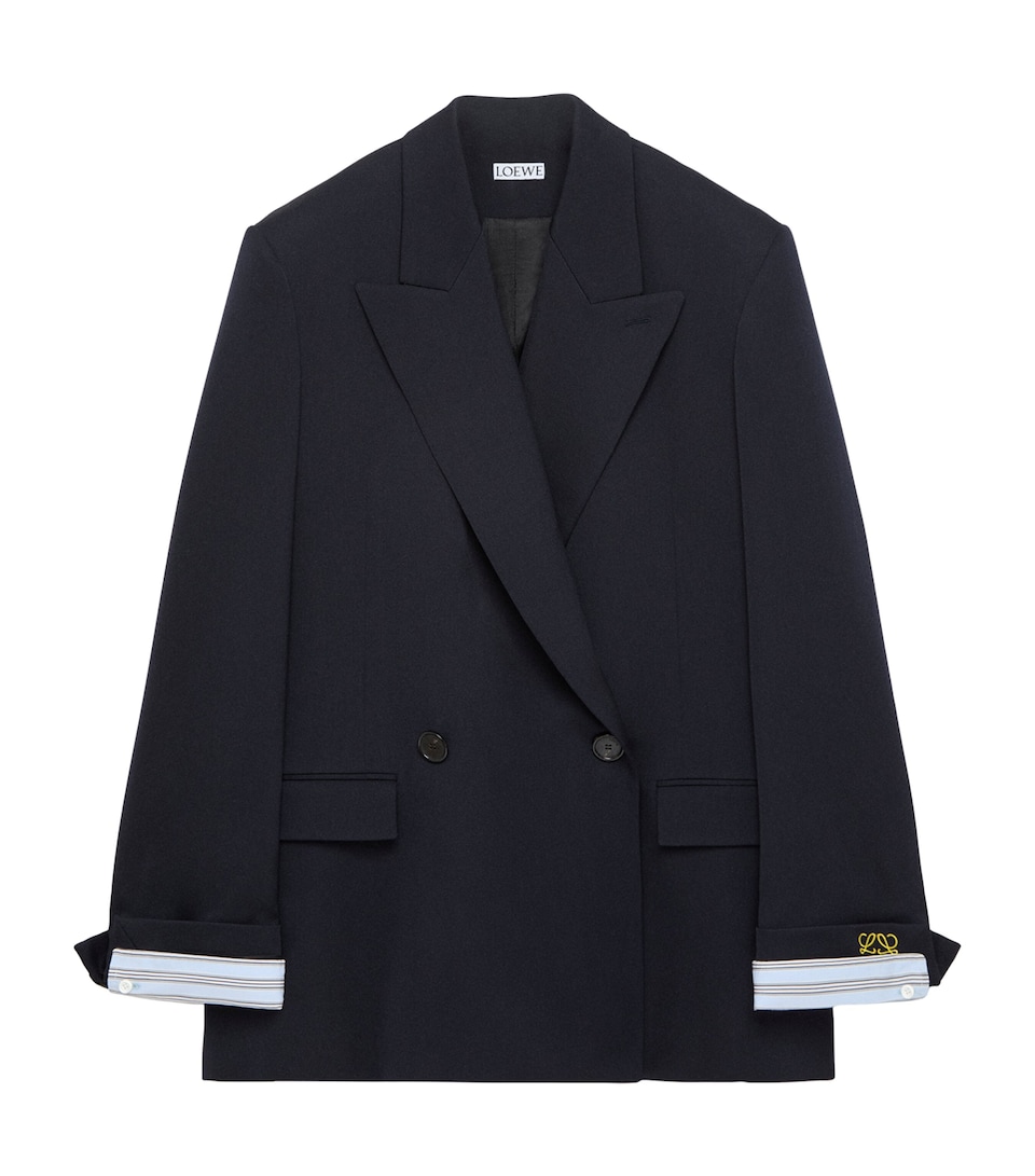 LOEWE Mens Double-Breasted Jacket with Cuffs Dark Navy Blue
