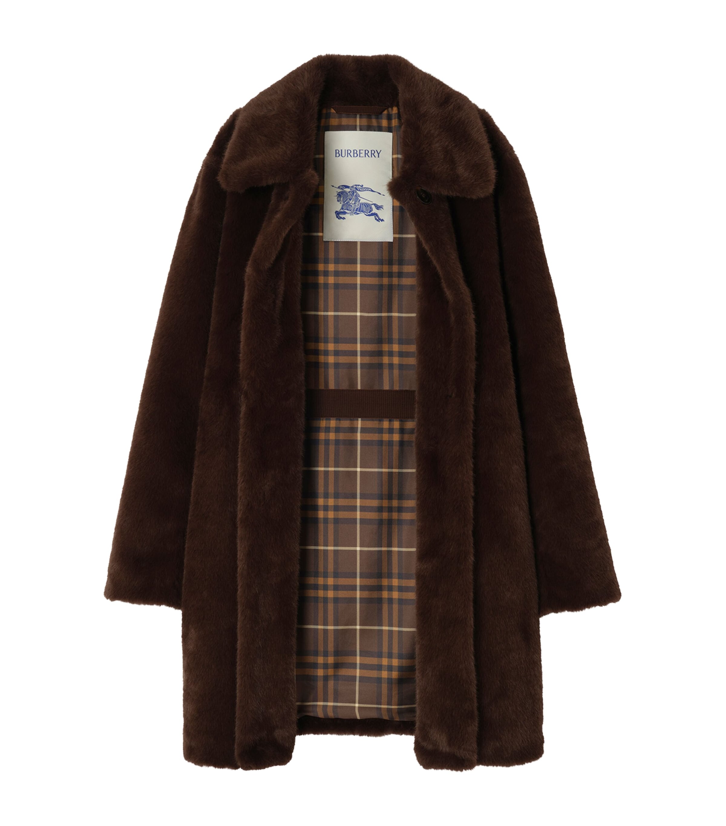 Burberry Womens Faux Fur Belted Car Coat Chocolate Brown