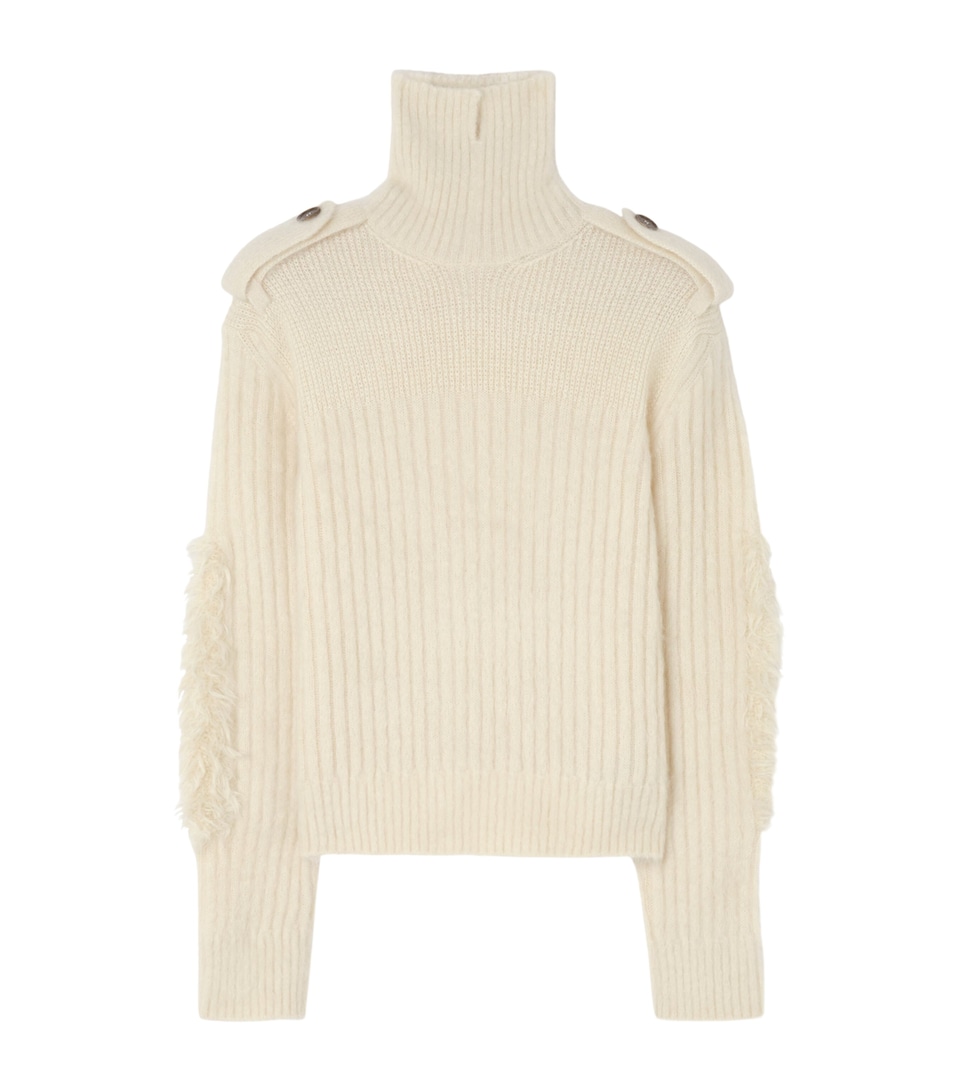 Burberry Mens Mohair-Blend Funnel-Neck Sweater Ecru