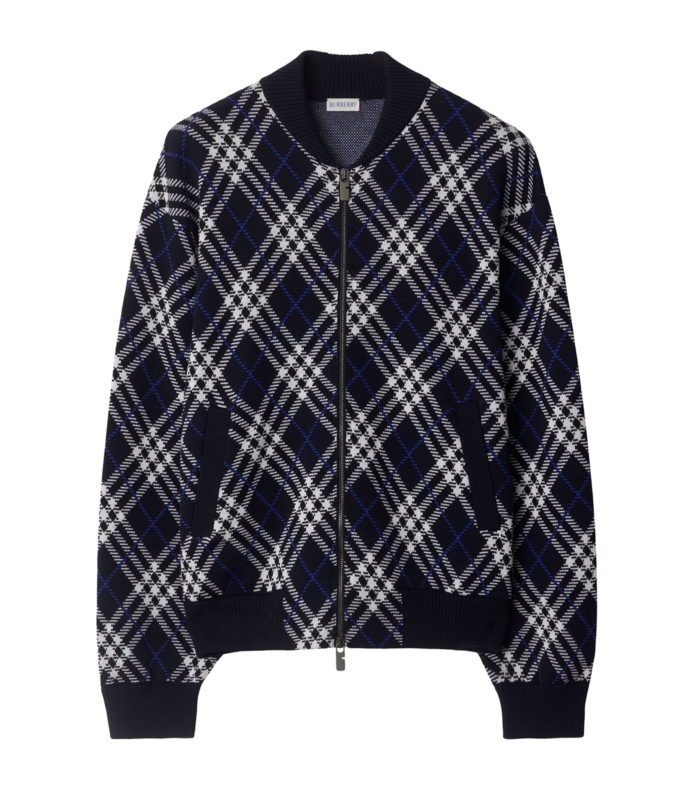 Wool-Blend Check Bomber Jacket