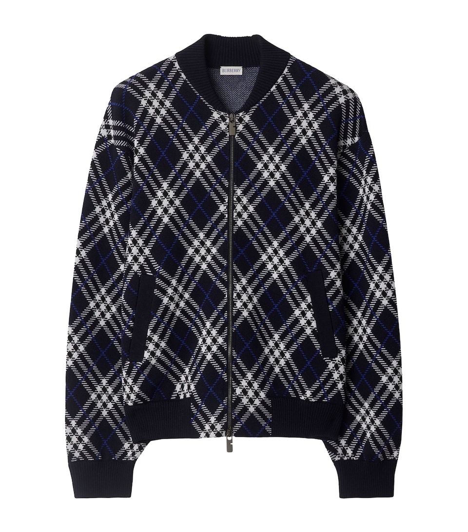 Wool-Blend Check Bomber Jacket