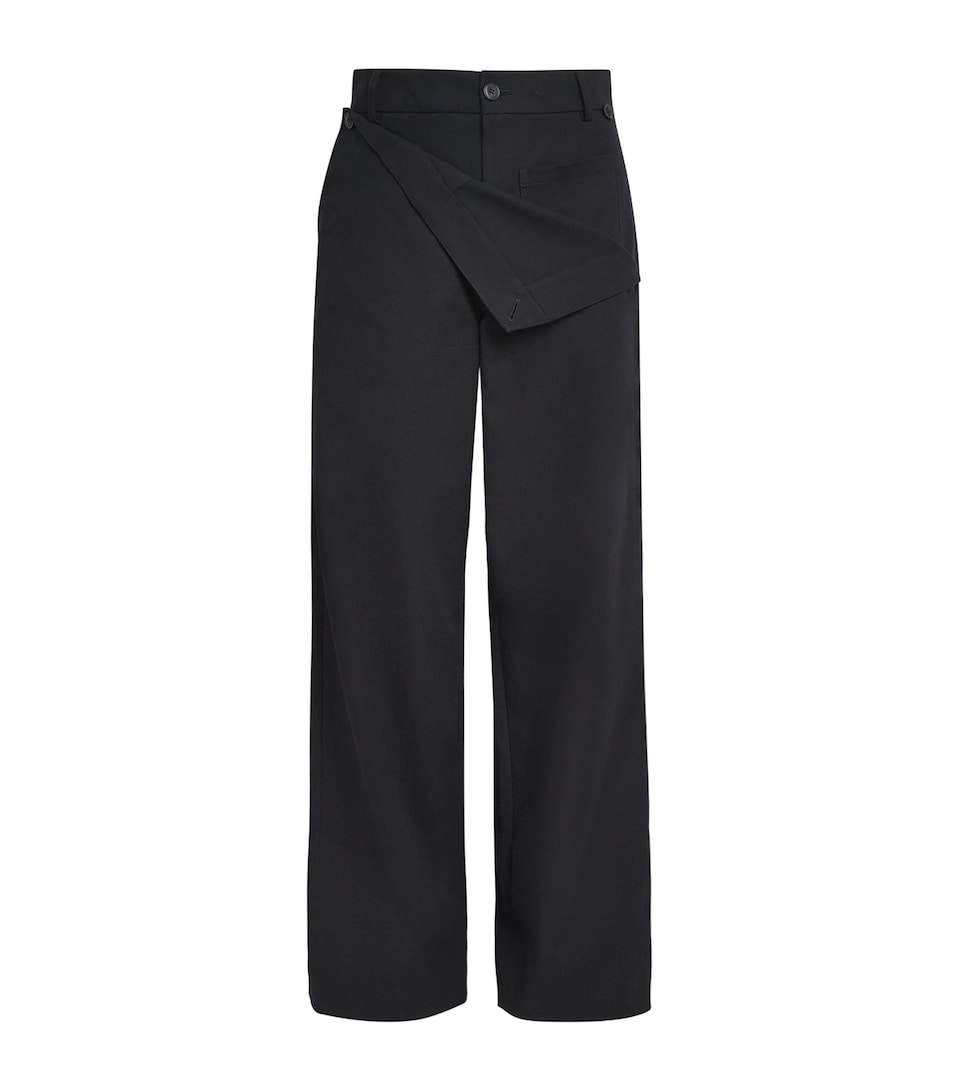 Cotton-Blend Fold-Over Wide-Leg Trousers