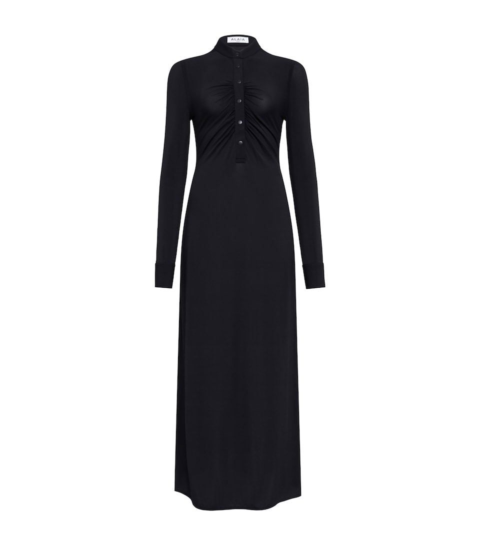 Ruched Long-Sleeve Maxi Dress