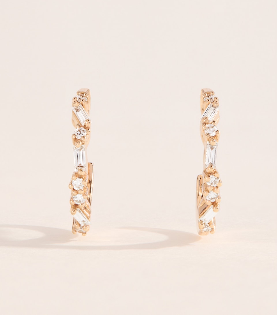Suzanne Kalan Rose Gold and Diamond Thin Mix Hoop Earrings Rg/wd