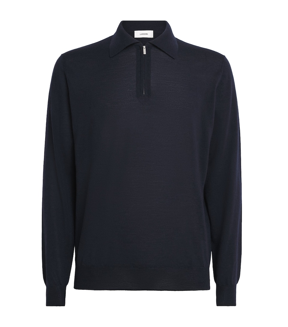 Lardini Mens Wool-Silk-Cashmere Quarter-Zip Sweater Navy