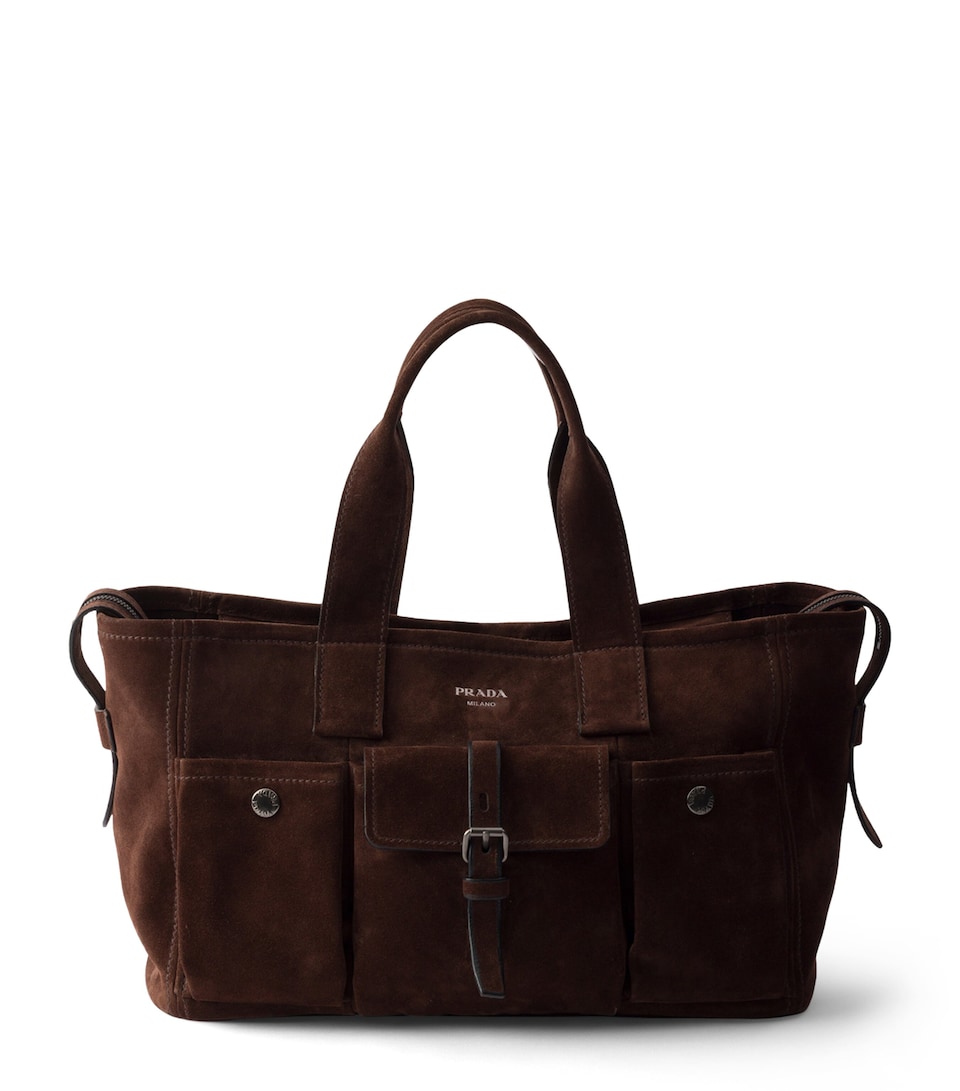 Prada Large Suede Route Tote Bag Brown