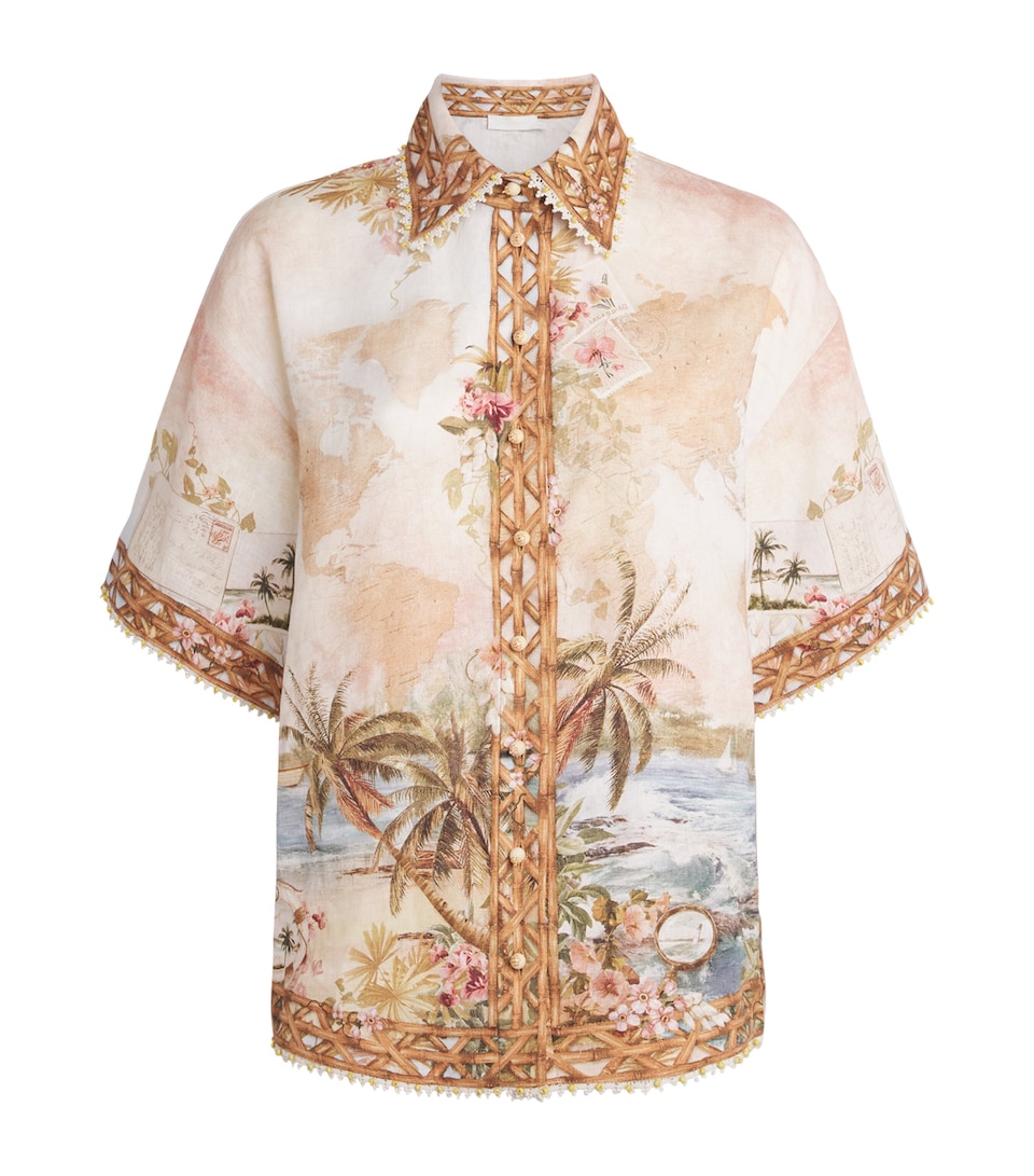 Zimmermann Womens Linen Printed Mahon Shirt Island Map Blue