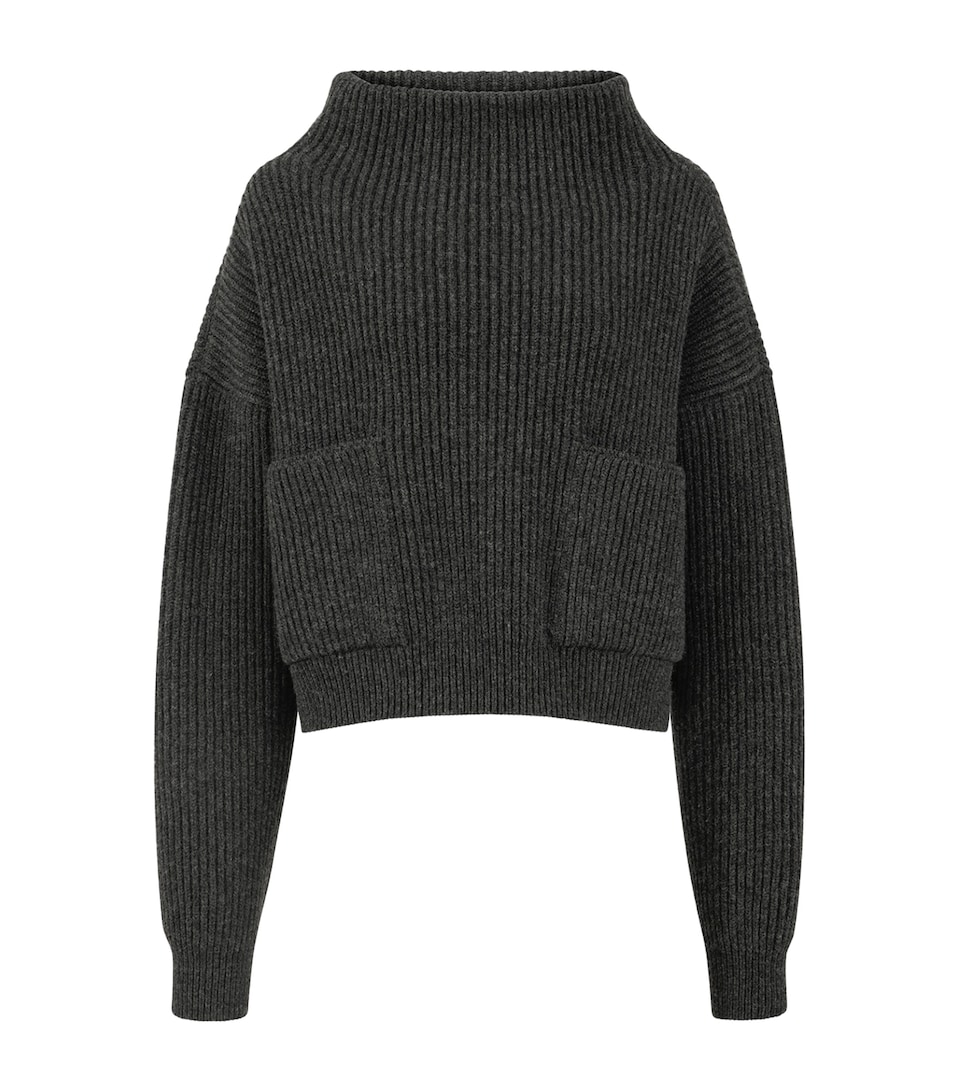 Alaïa Womens Wool-Blend Pocket Sweater Dark Grey