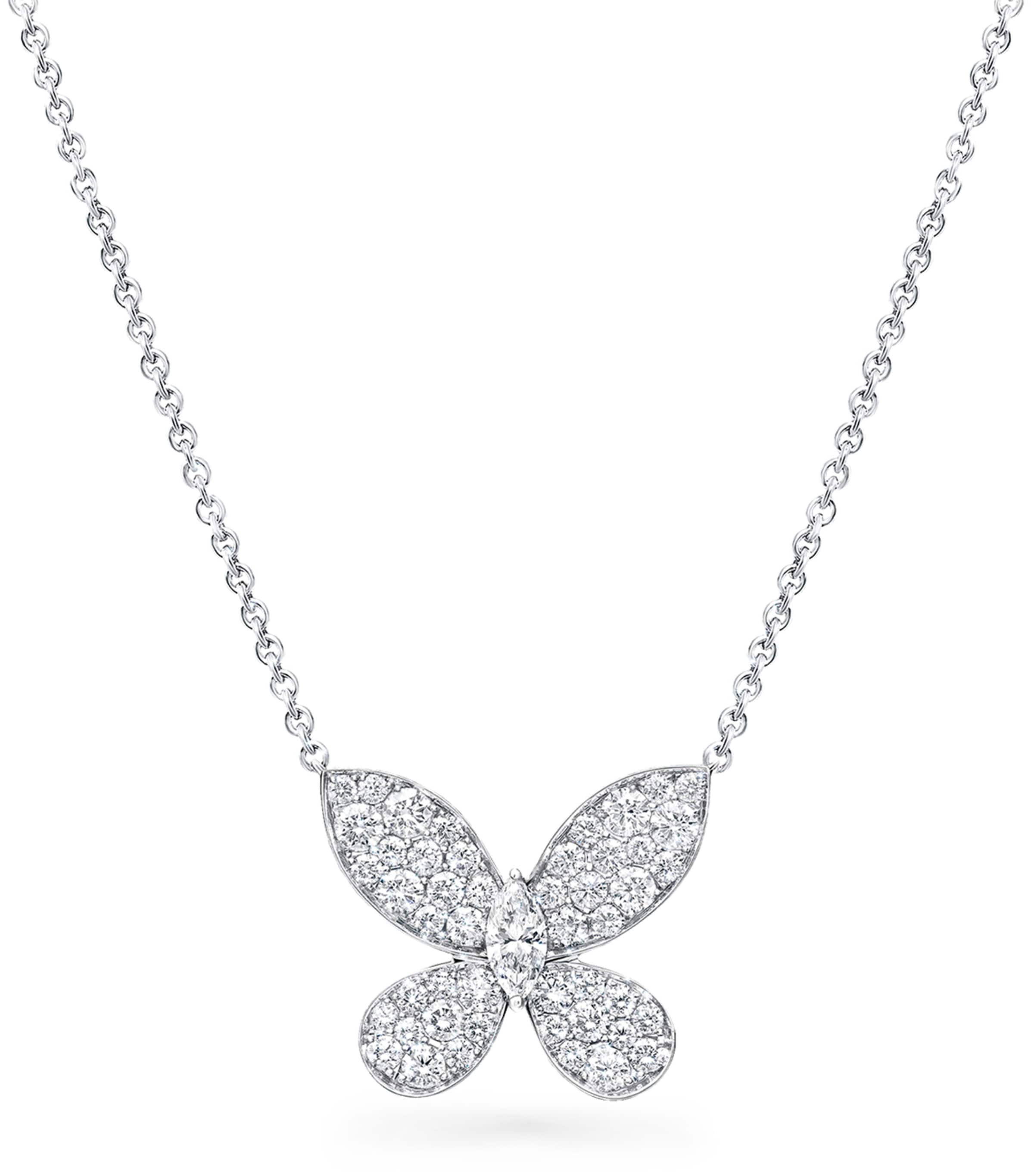 White Gold and Diamond Pavé Butterfly Small Pendant Necklace
